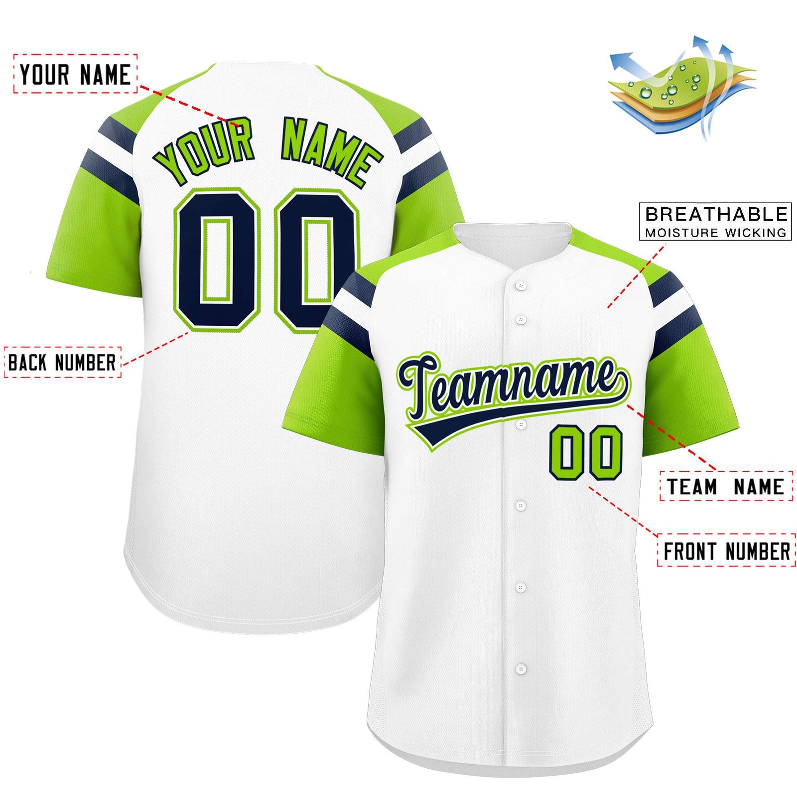Custom-White-Neon-Green-Contrast-Raglan-Sleeves-Authentic-Baseball-Jersey-015