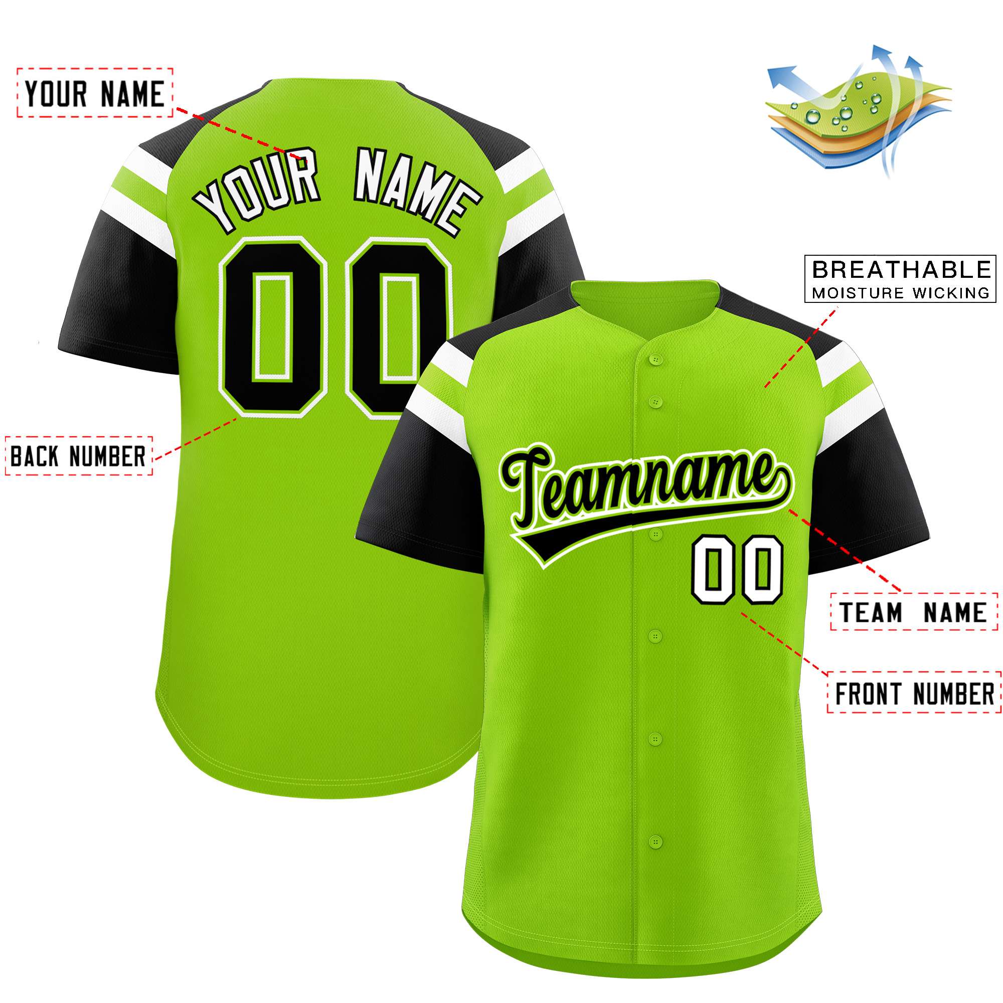 Custom-Neon-Green-Black-Contrast-Raglan-Sleeves-Authentic-Baseball-Jersey-024