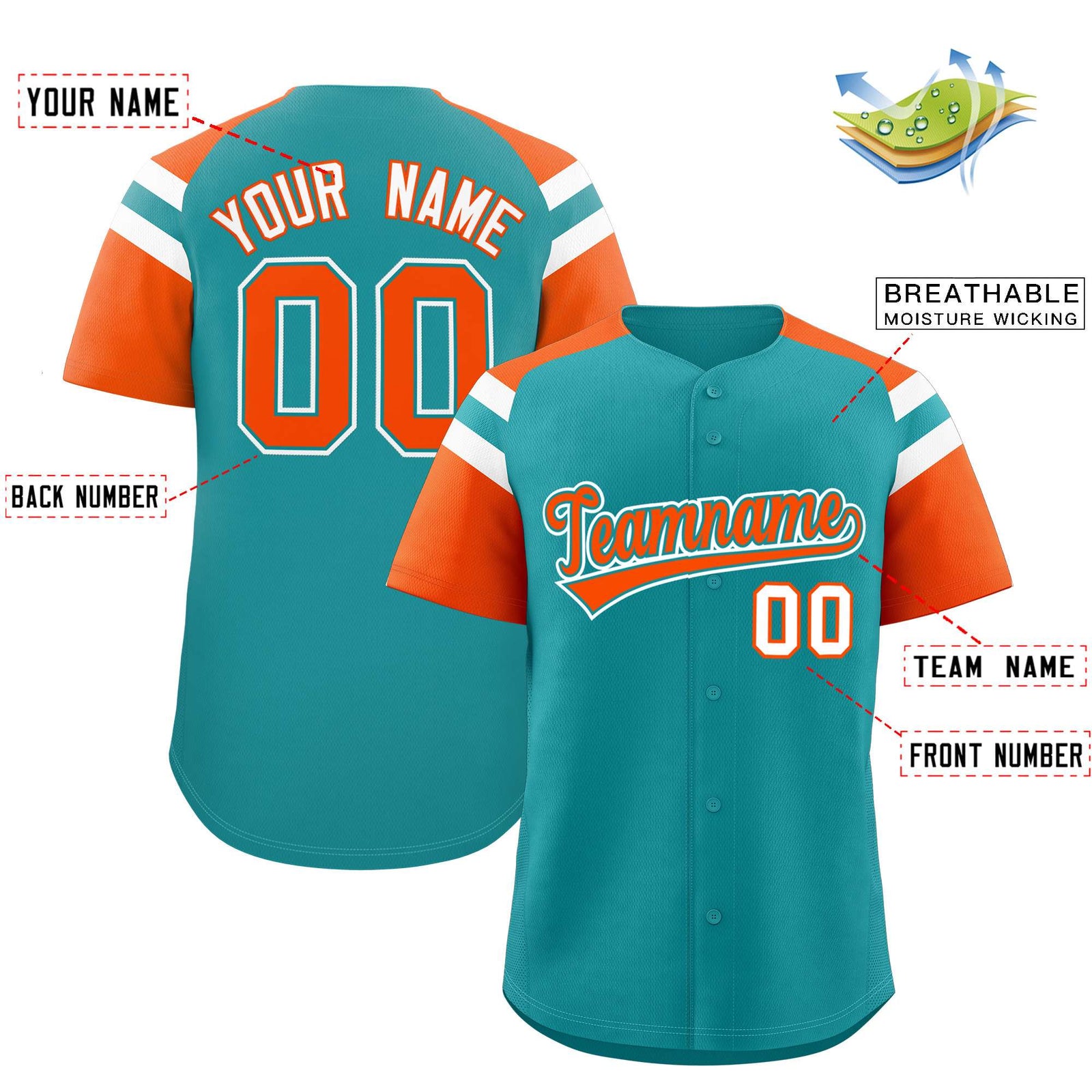 Custom-Aqua-Orange-Contrast-Raglan-Sleeves-Authentic-Baseball-Jersey-034