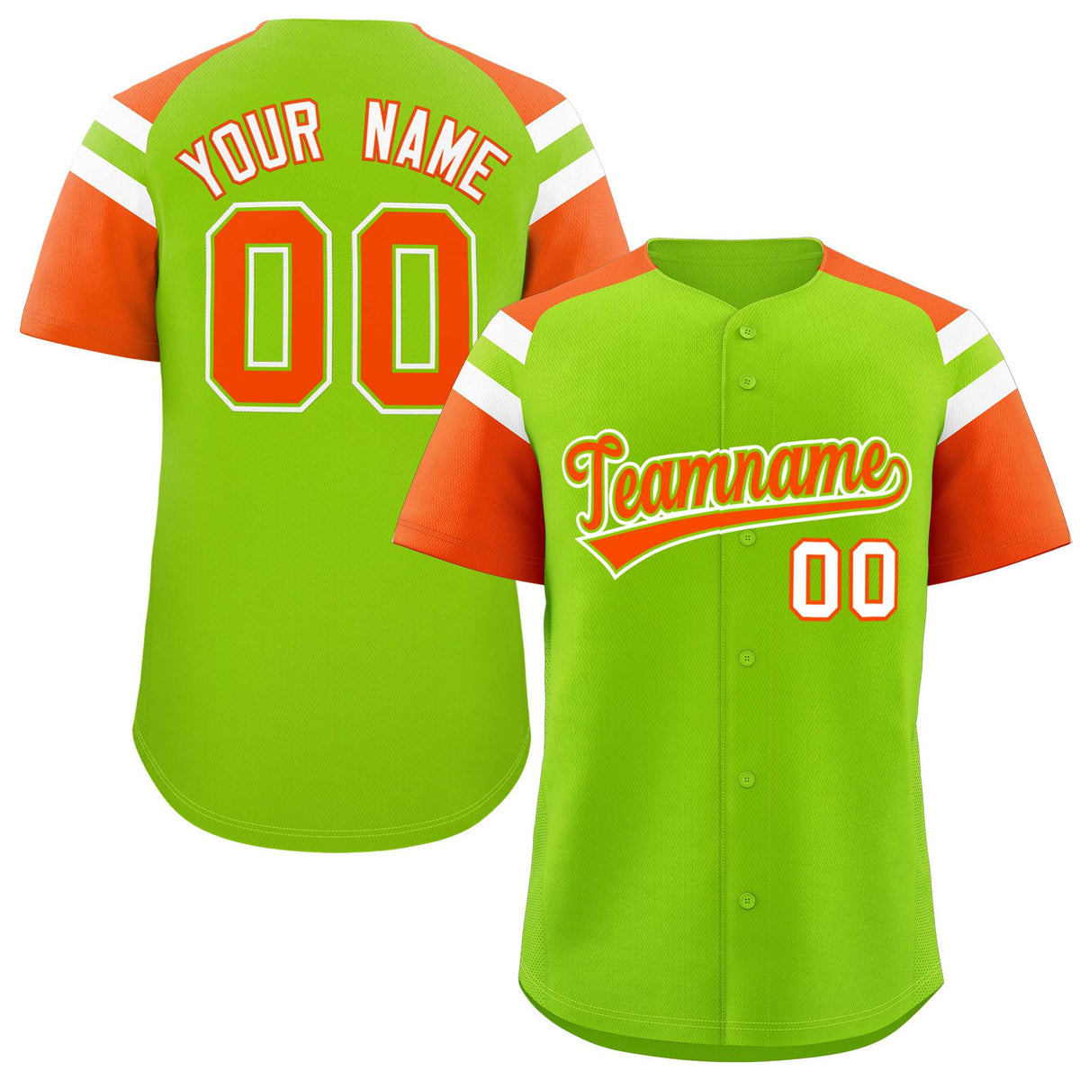 Custom-Neon-Green-Orange-Contrast-Raglan-Sleeves-Authentic-Baseball-Jersey-040