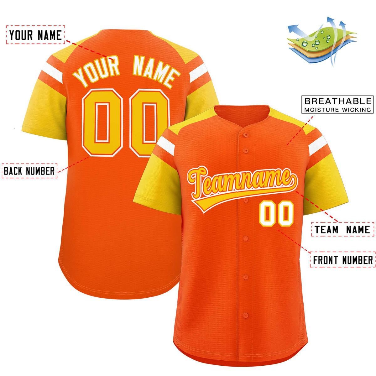 Custom Orange Gold Contrast Raglan Sleeves Authentic Baseball Jersey