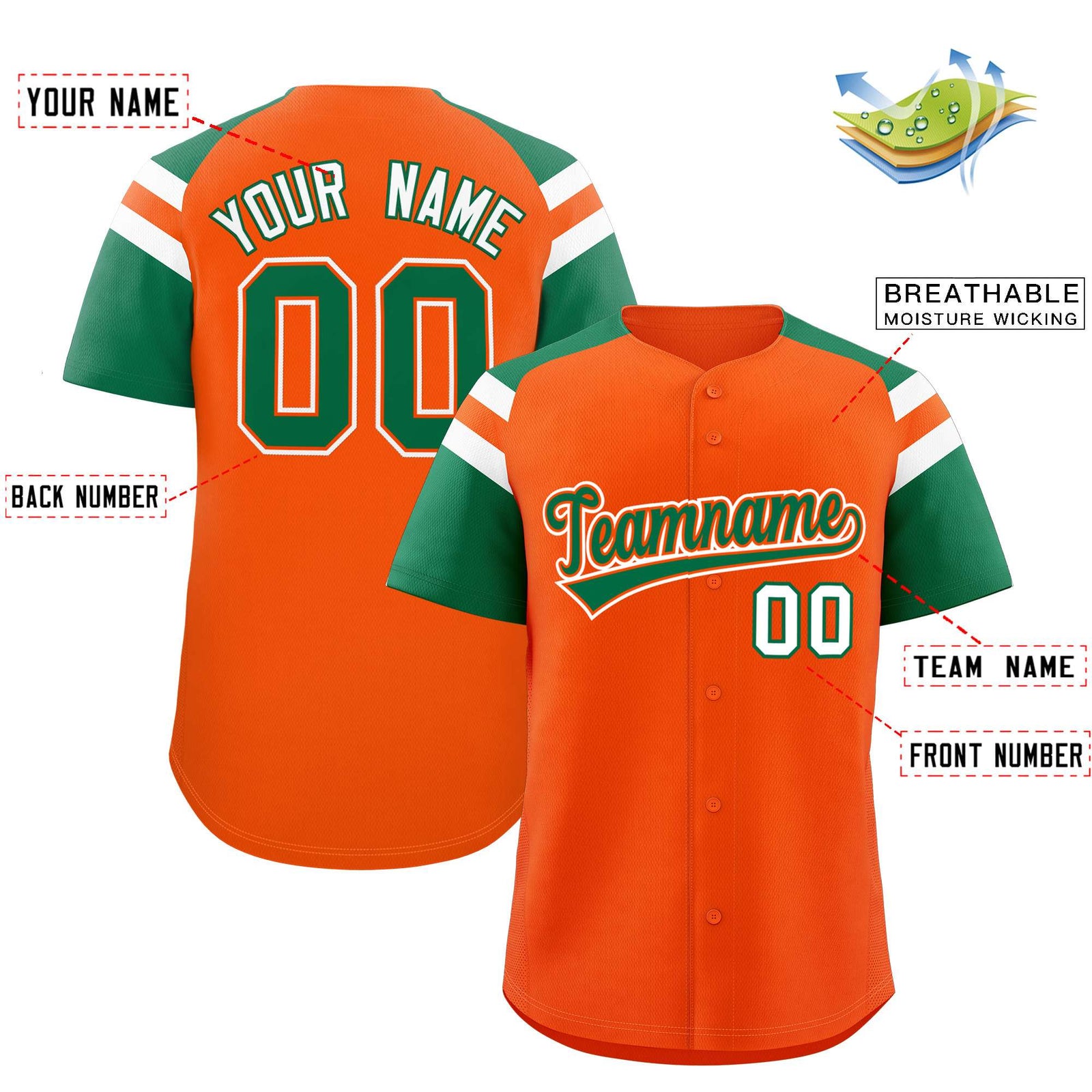 Custom-Orange-Kelly-Green-Contrast-Raglan-Sleeves-Authentic-Baseball-Jersey-053