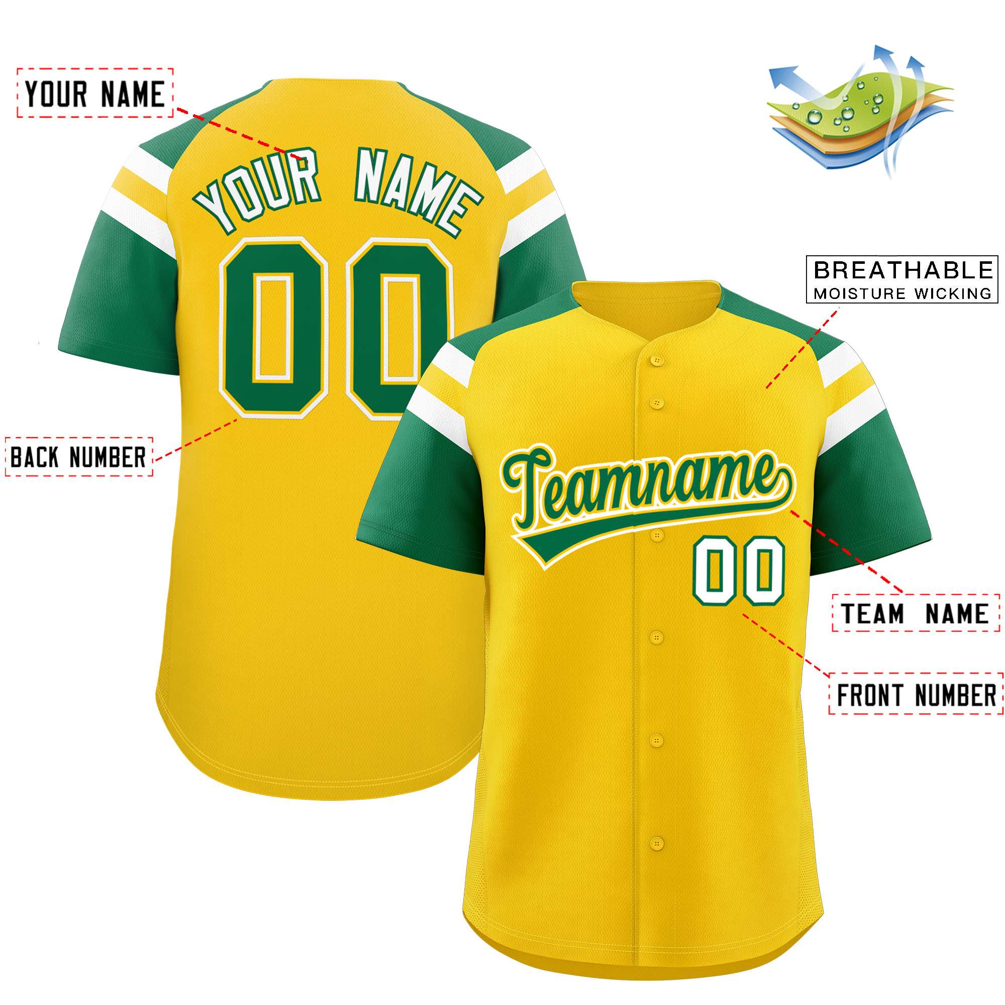 Custom-Gold-Kelly-Green-Contrast-Raglan-Sleeves-Authentic-Baseball-Jersey-054