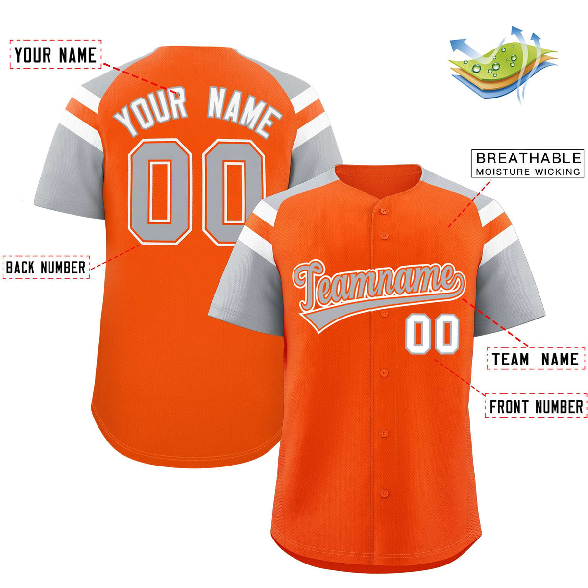 Custom Orange Silver Contrast Raglan Sleeves Authentic Baseball Jersey
