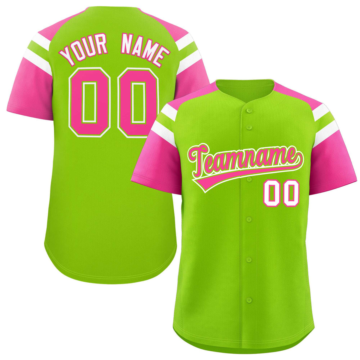 Custom-Neon-Green-Pink-Contrast-Raglan-Sleeves-Authentic-Baseball-Jersey-088