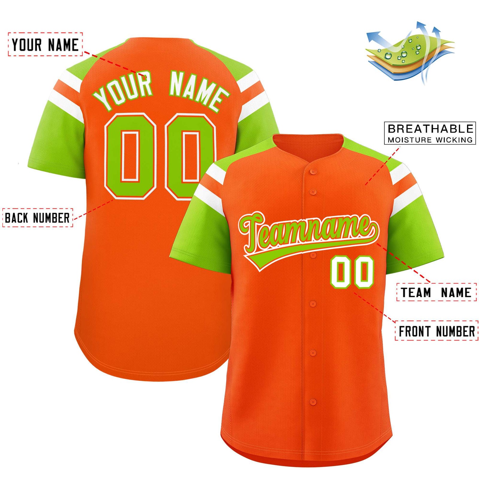 Custom-Orange-Neon-Green-Contrast-Raglan-Sleeves-Authentic-Baseball-Jersey-090