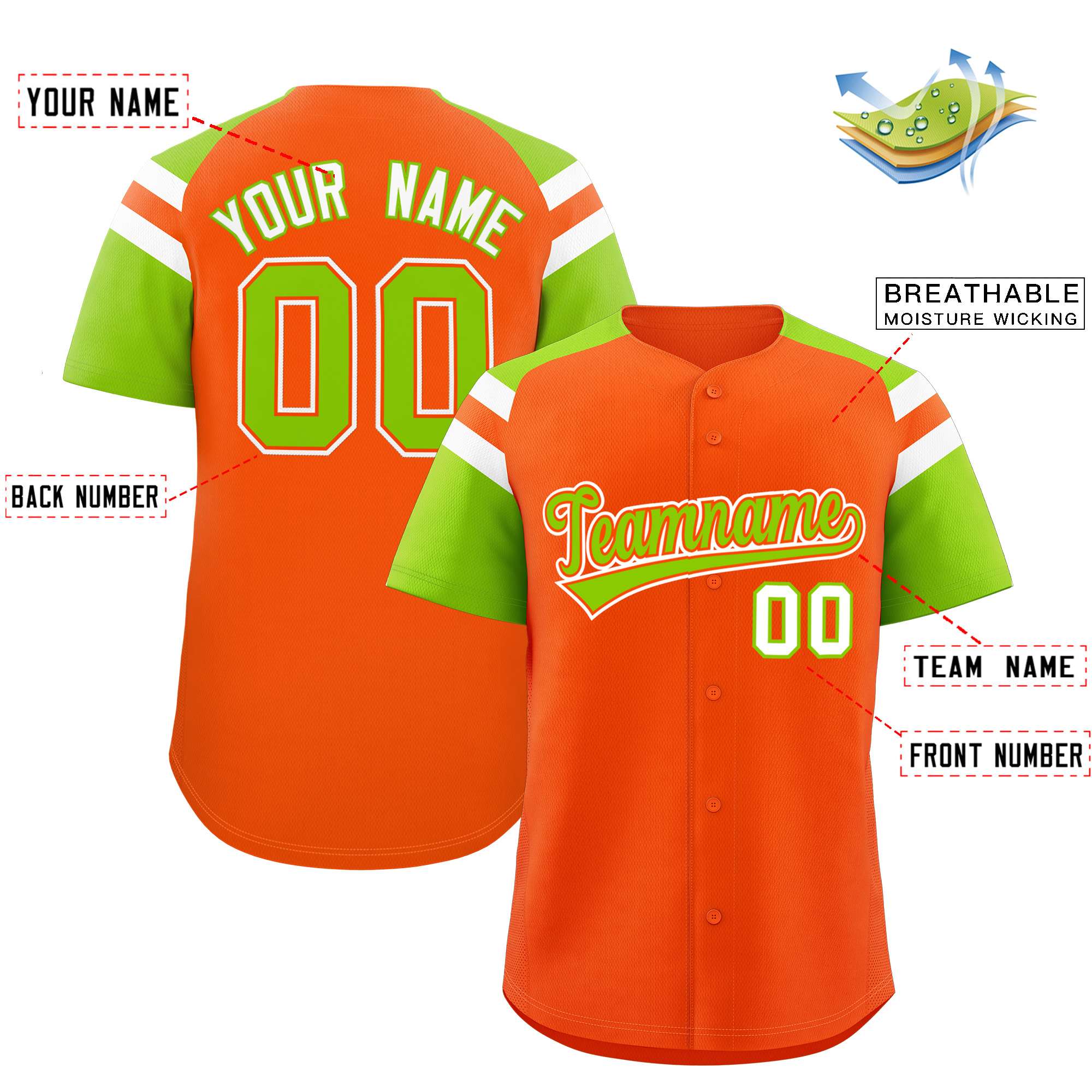 Custom-Orange-Neon-Green-Contrast-Raglan-Sleeves-Authentic-Baseball-Jersey-090