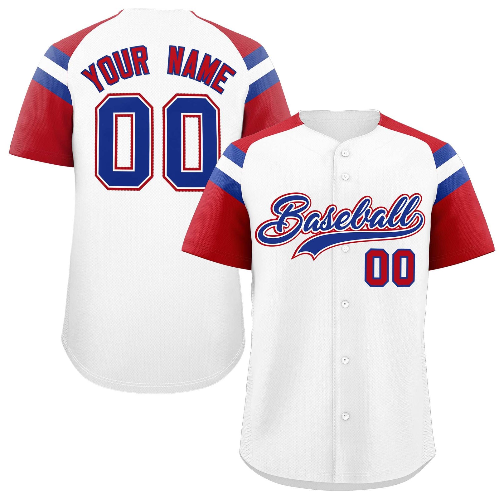 Custom White Red Contrast Raglan Sleeves Authentic Baseball Jersey