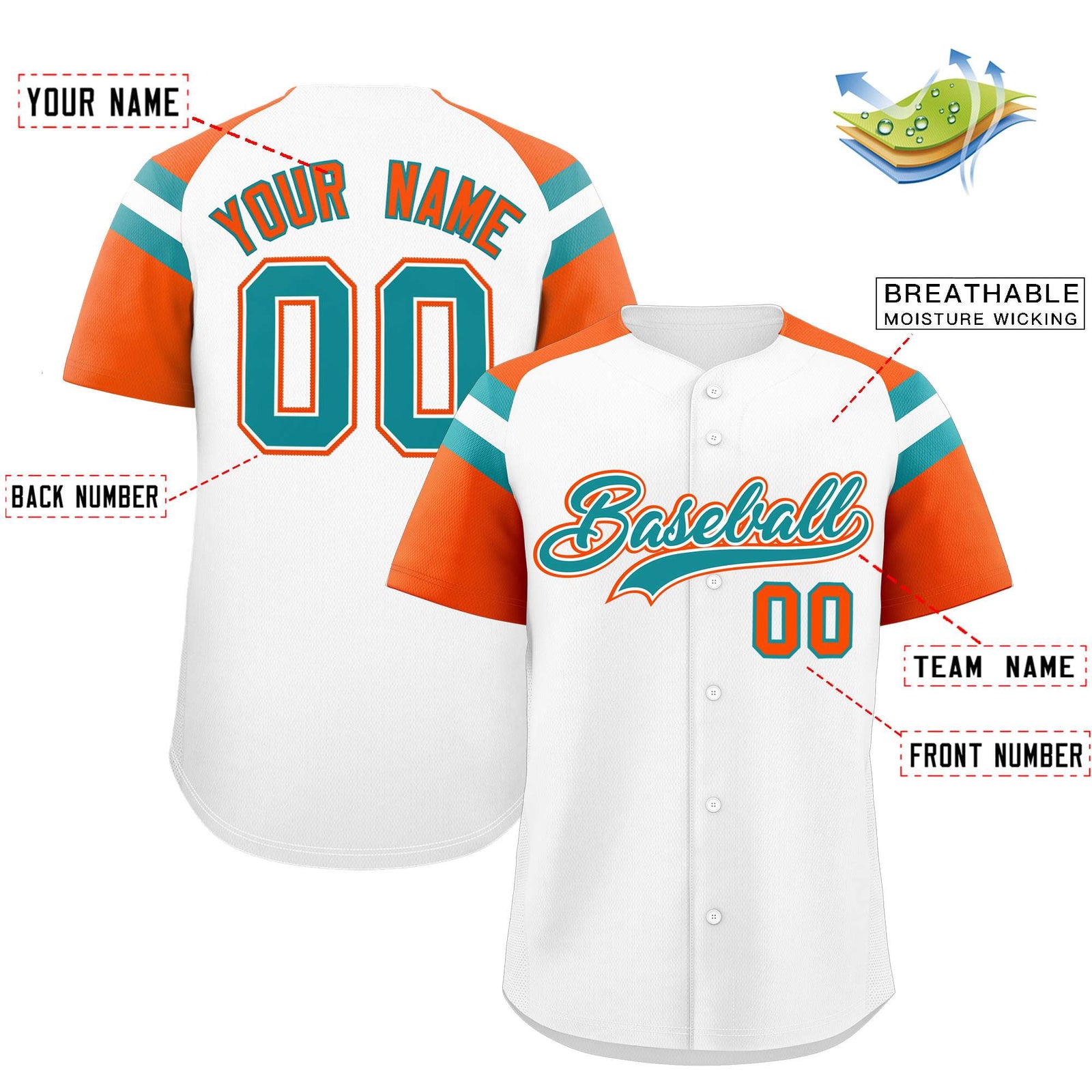 Custom White Orange Contrast Raglan Sleeves Authentic Baseball Jersey