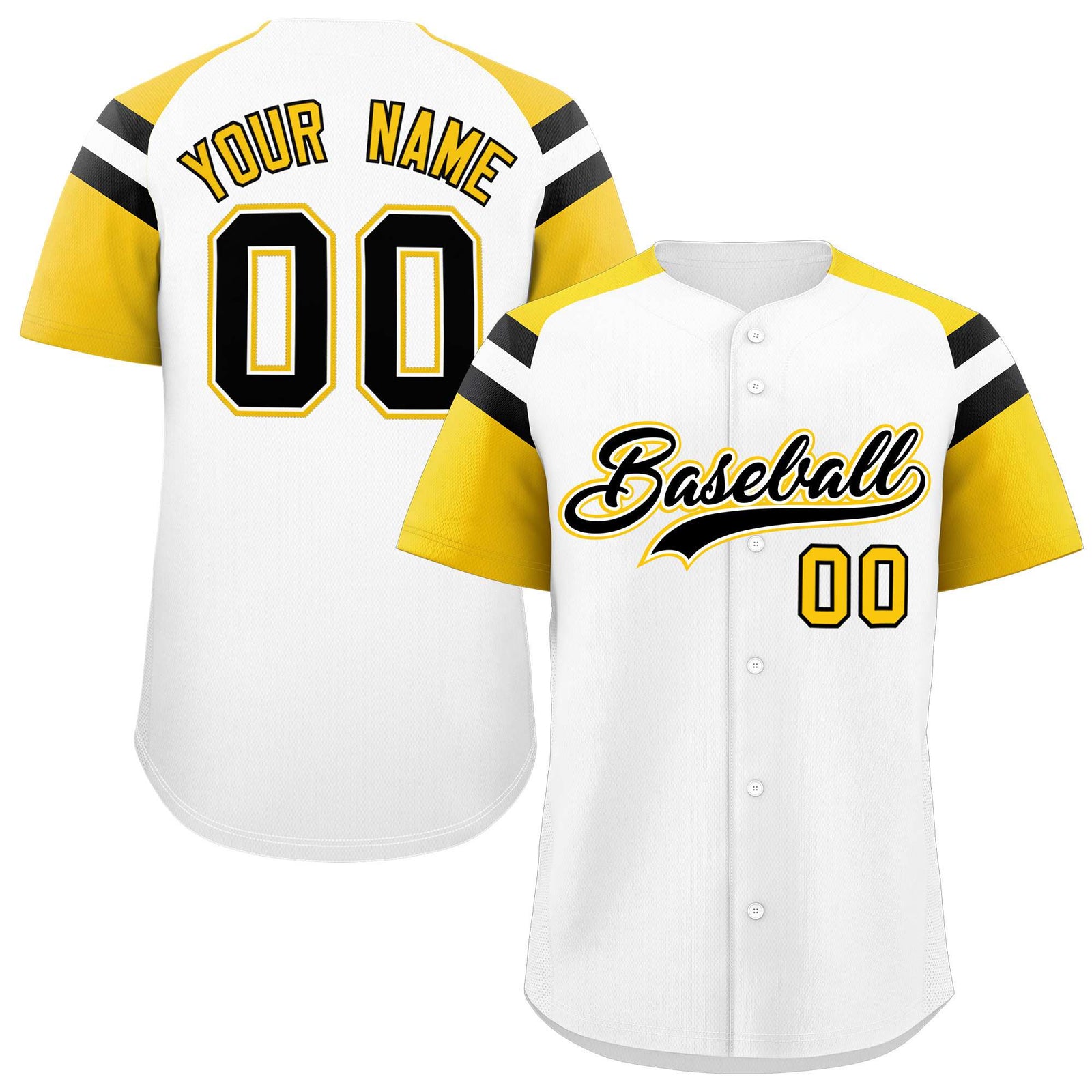 Custom White Gold Contrast Raglan Sleeves Authentic Baseball Jersey
