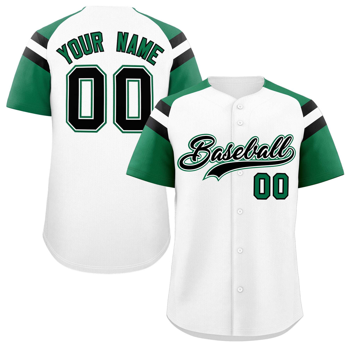 Custom White Kelly Green Contrast Raglan Sleeves Authentic Baseball Jersey