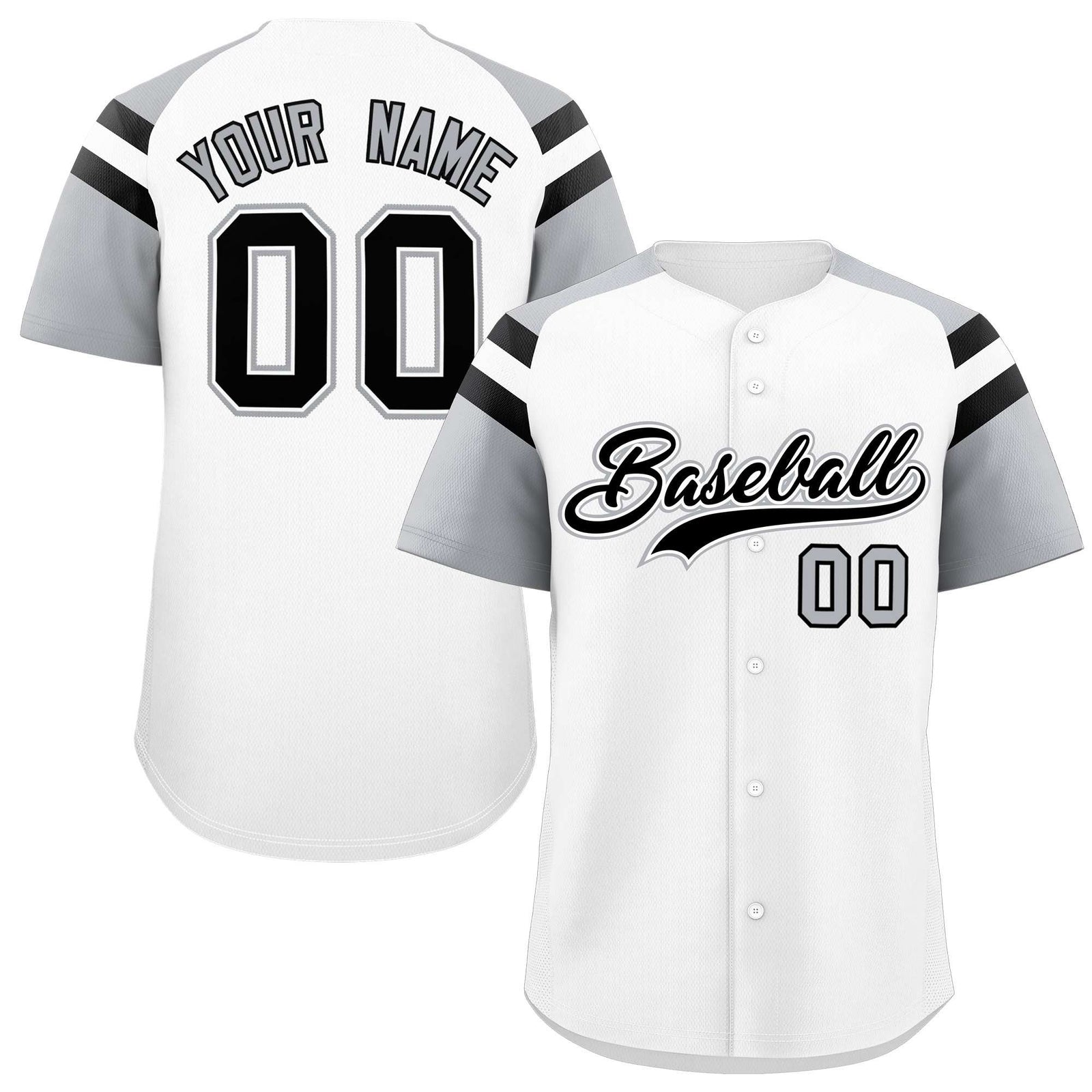 Custom White Silver Contrast Raglan Sleeves Authentic Baseball Jersey