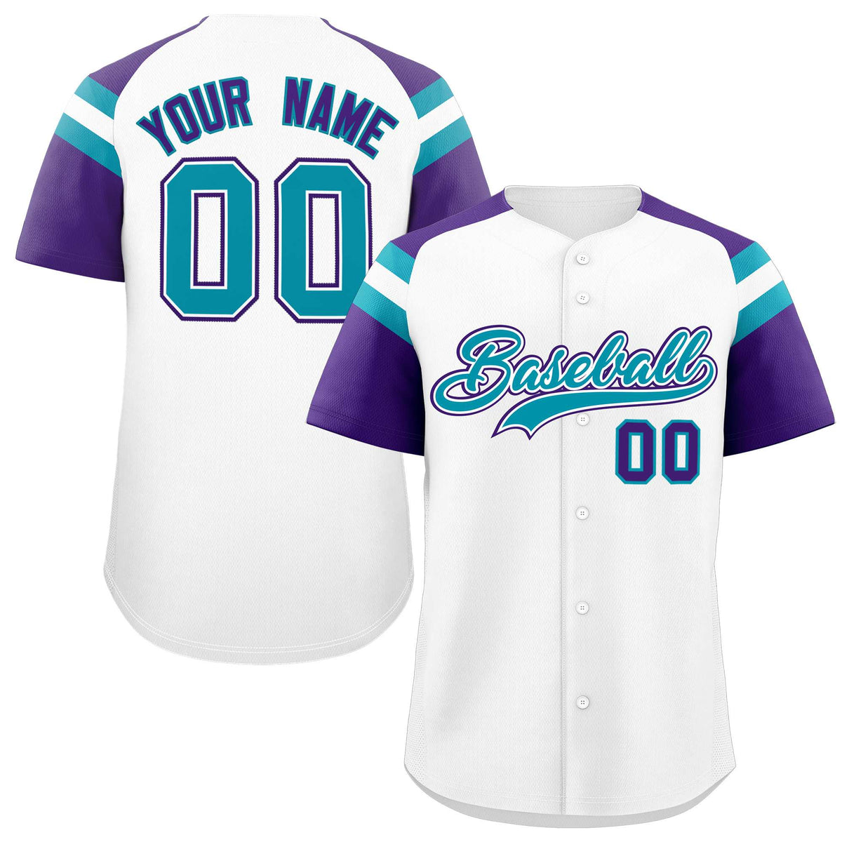 Custom White Purple Contrast Raglan Sleeves Authentic Baseball Jersey