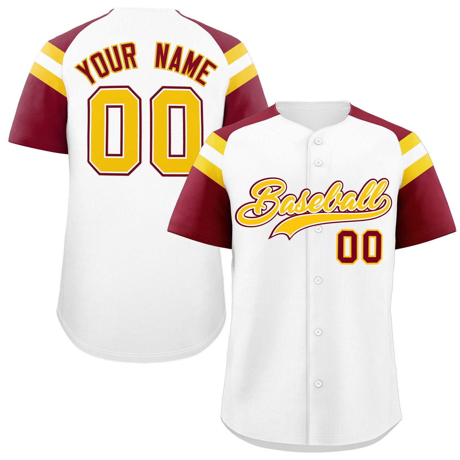 Custom White Crimson Contrast Raglan Sleeves Authentic Baseball Jersey