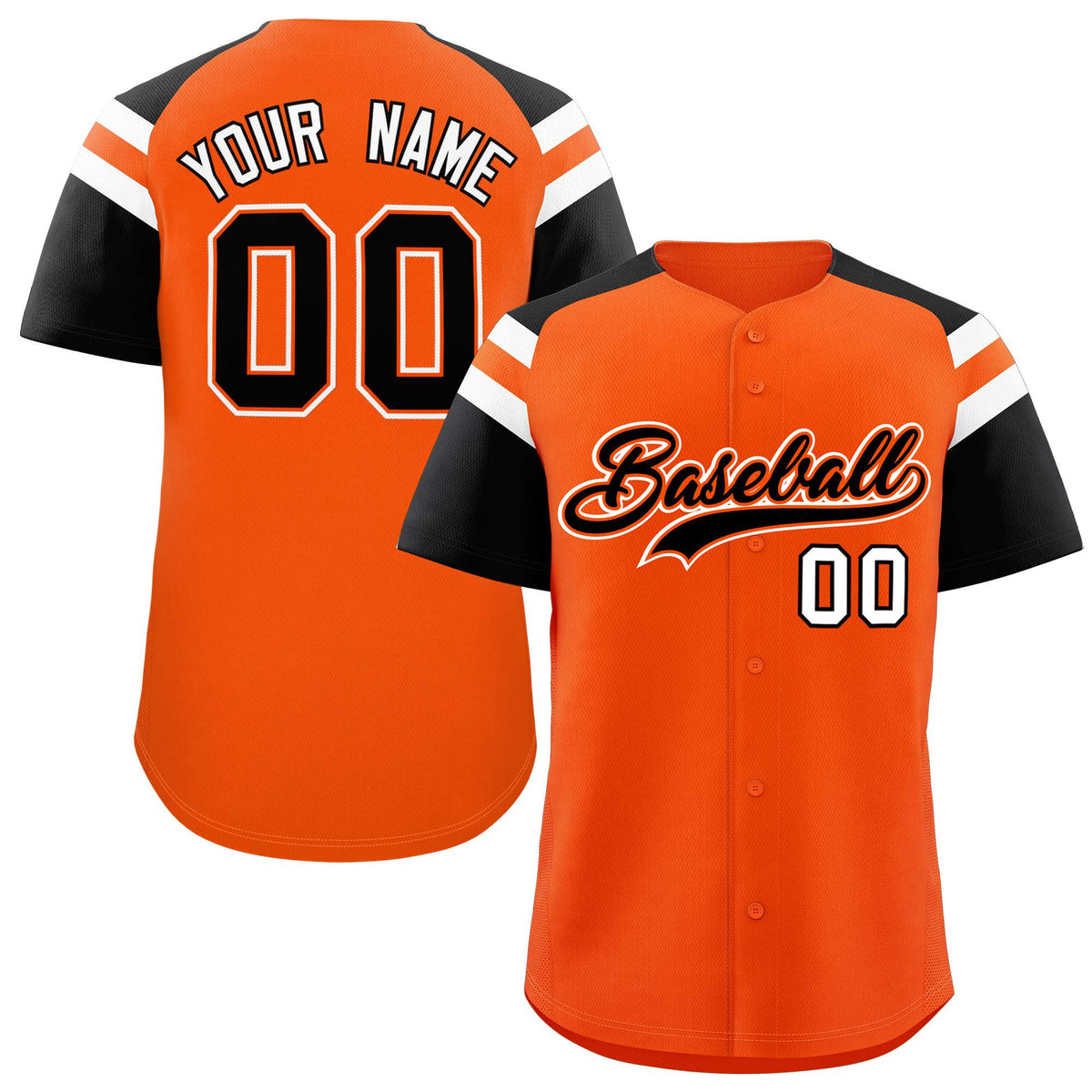 Custom Orange Black Contrast Raglan Sleeves Authentic Baseball Jersey