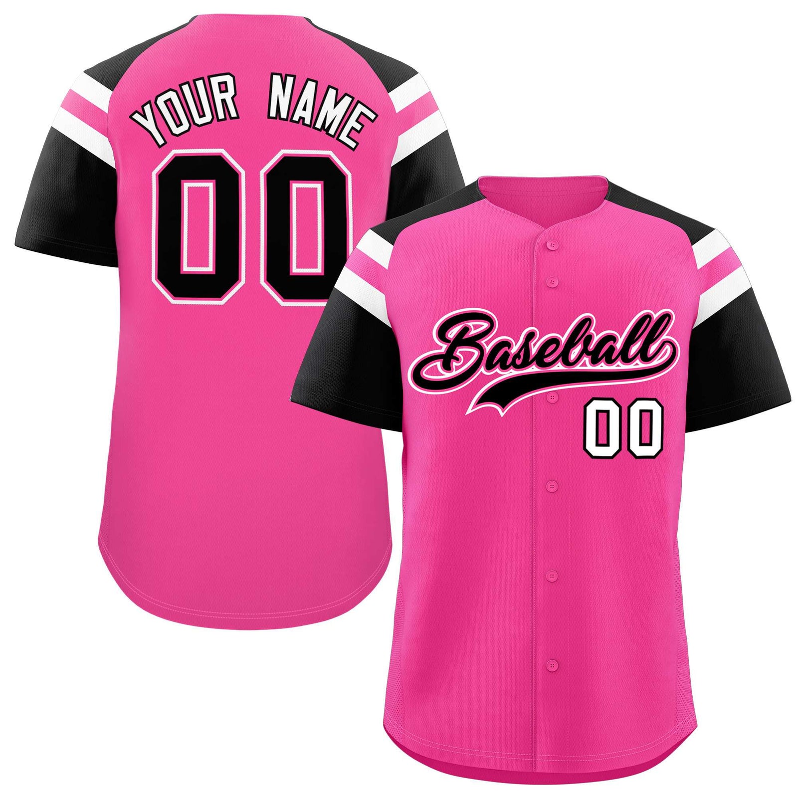 Custom Pink Black Contrast Raglan Sleeves Authentic Baseball Jersey
