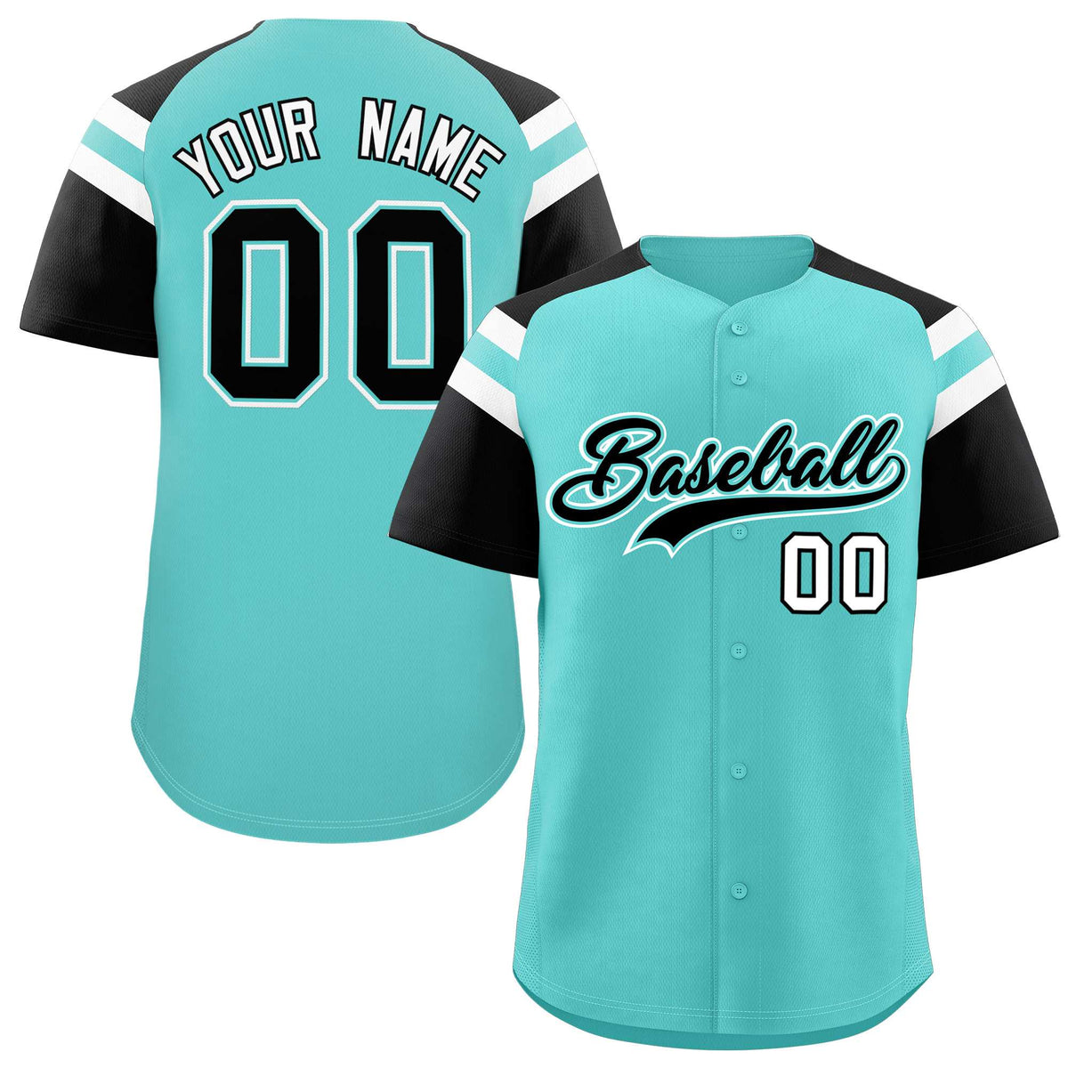 Custom Bright Green Black Contrast Raglan Sleeves Authentic Baseball Jersey