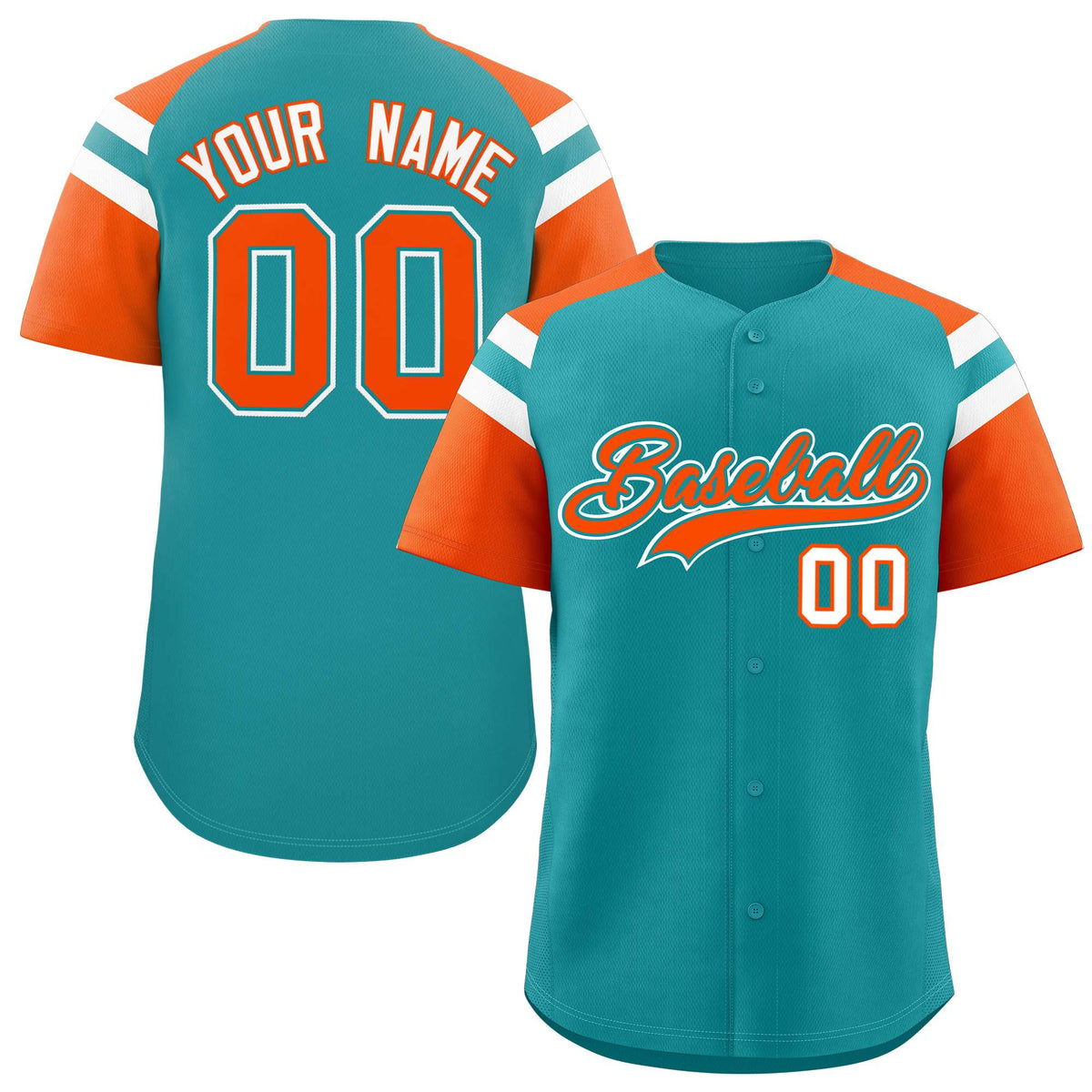 Custom Aqua Orange Contrast Raglan Sleeves Authentic Baseball Jersey
