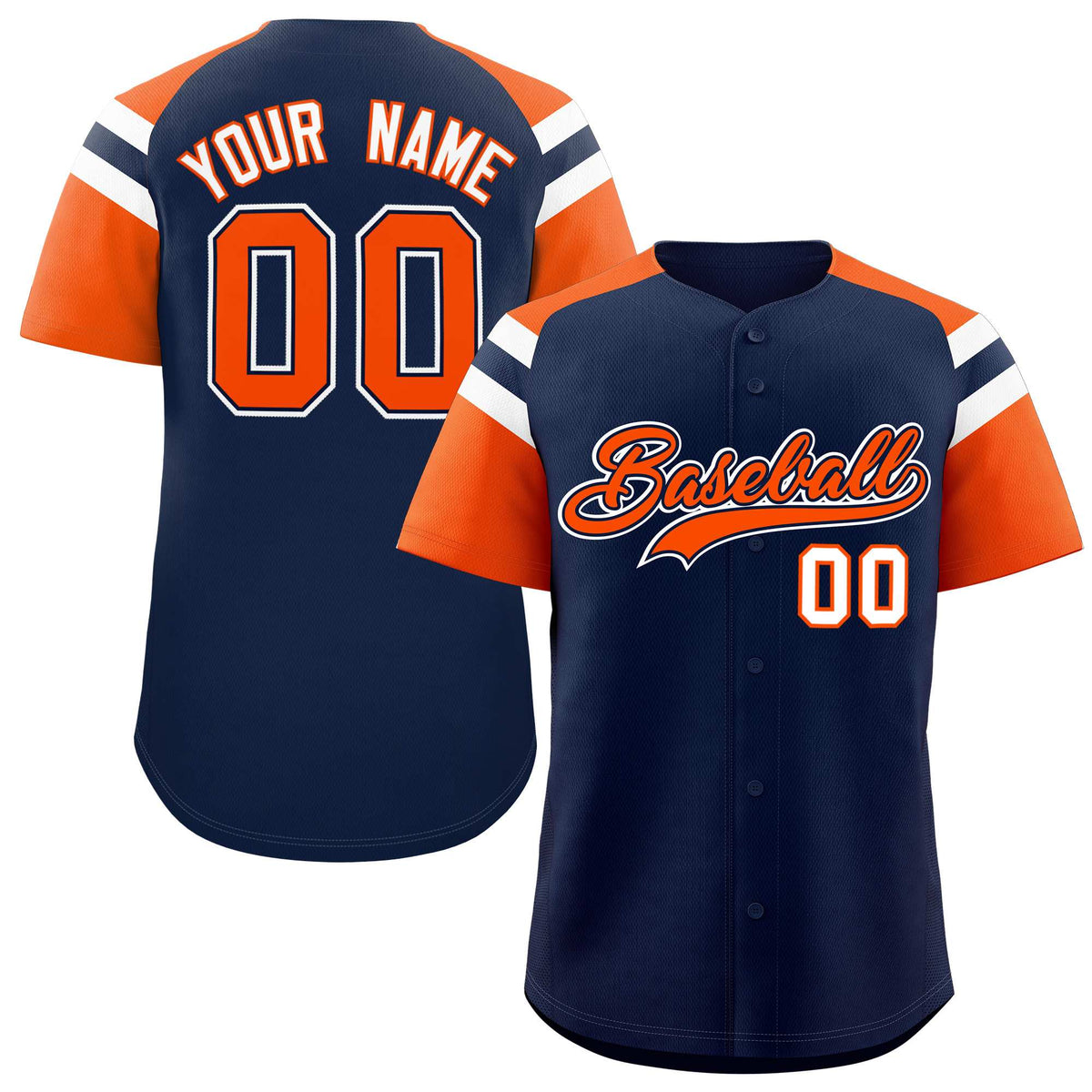 Custom Navy Orange Contrast Raglan Sleeves Authentic Baseball Jersey