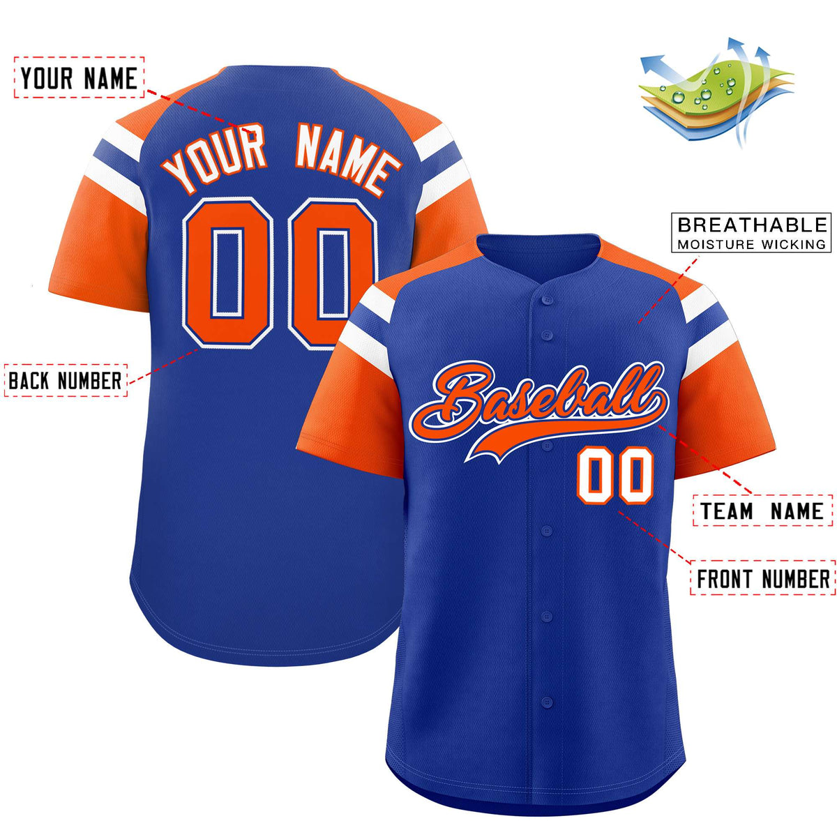 Custom Royal Orange Contrast Raglan Sleeves Authentic Baseball Jersey