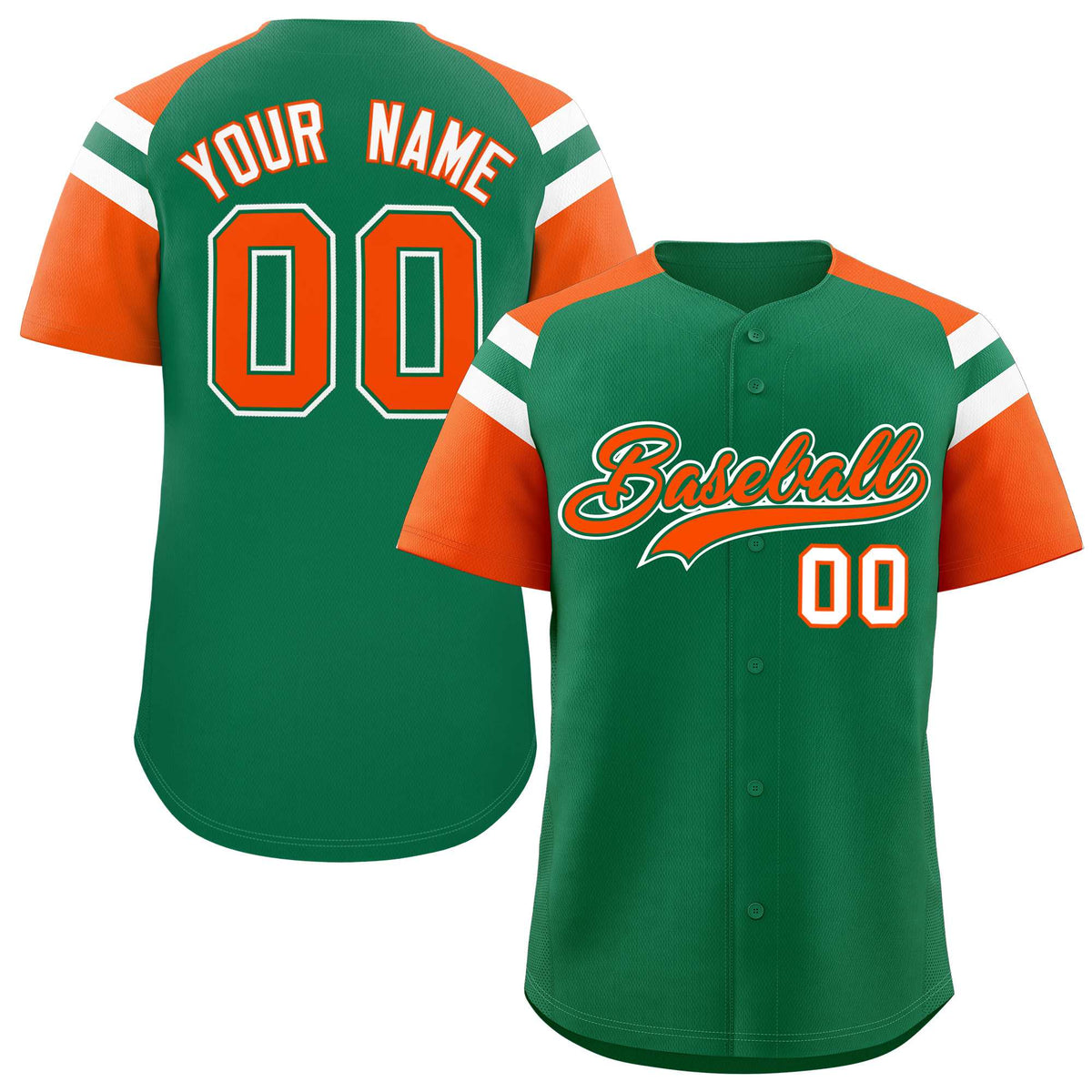 Custom Kelly Green Orange Contrast Raglan Sleeves Authentic Baseball Jersey