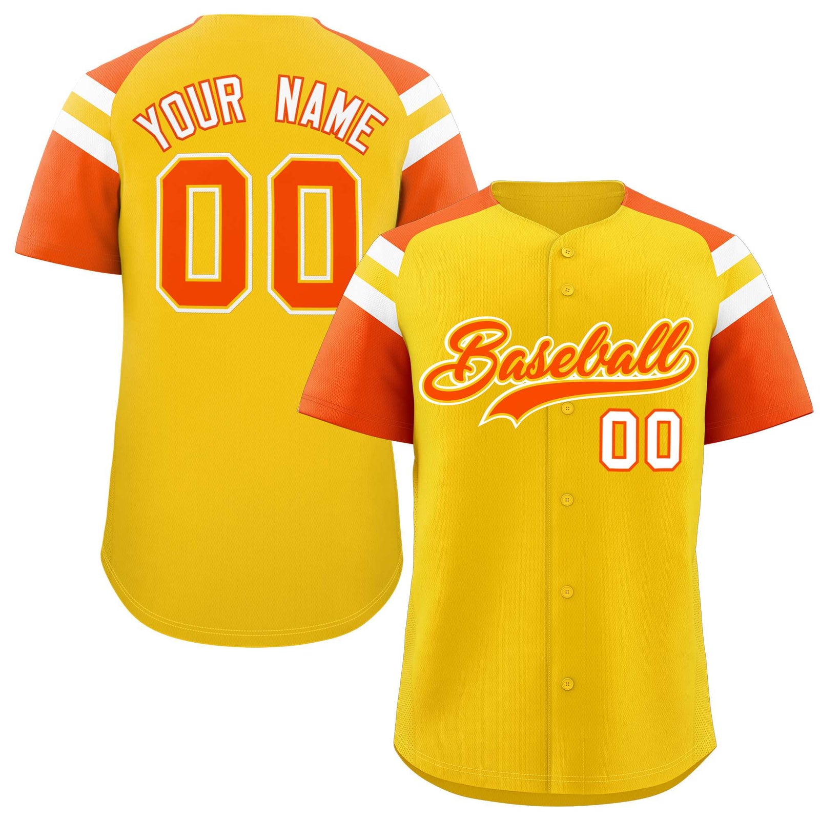 Custom Gold Orange Contrast Raglan Sleeves Authentic Baseball Jersey