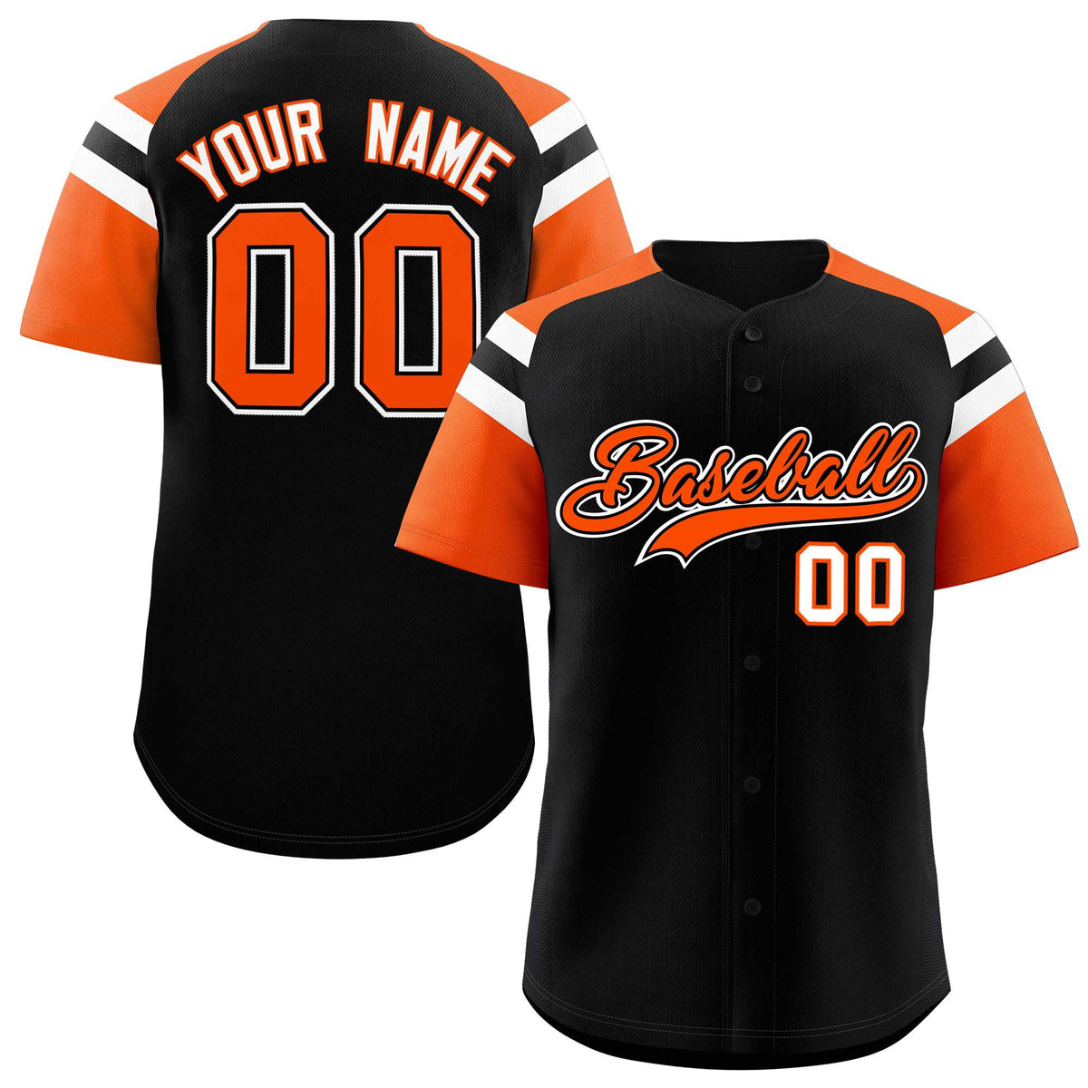 Custom Black Orange Contrast Raglan Sleeves Authentic Baseball Jersey