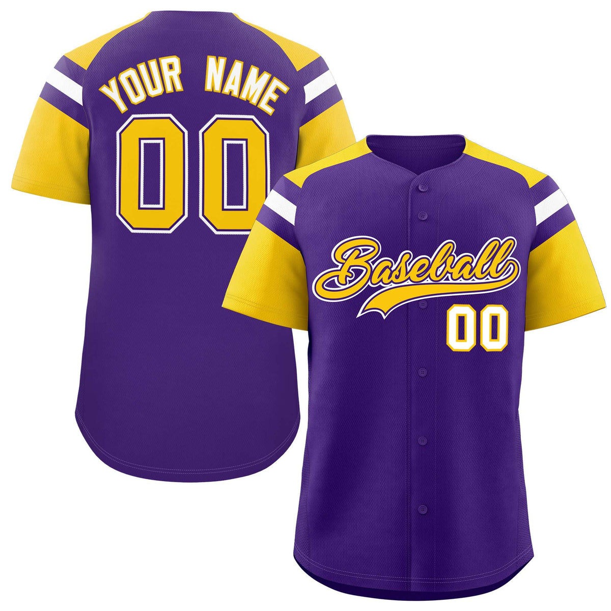Custom Purple Gold Contrast Raglan Sleeves Authentic Baseball Jersey