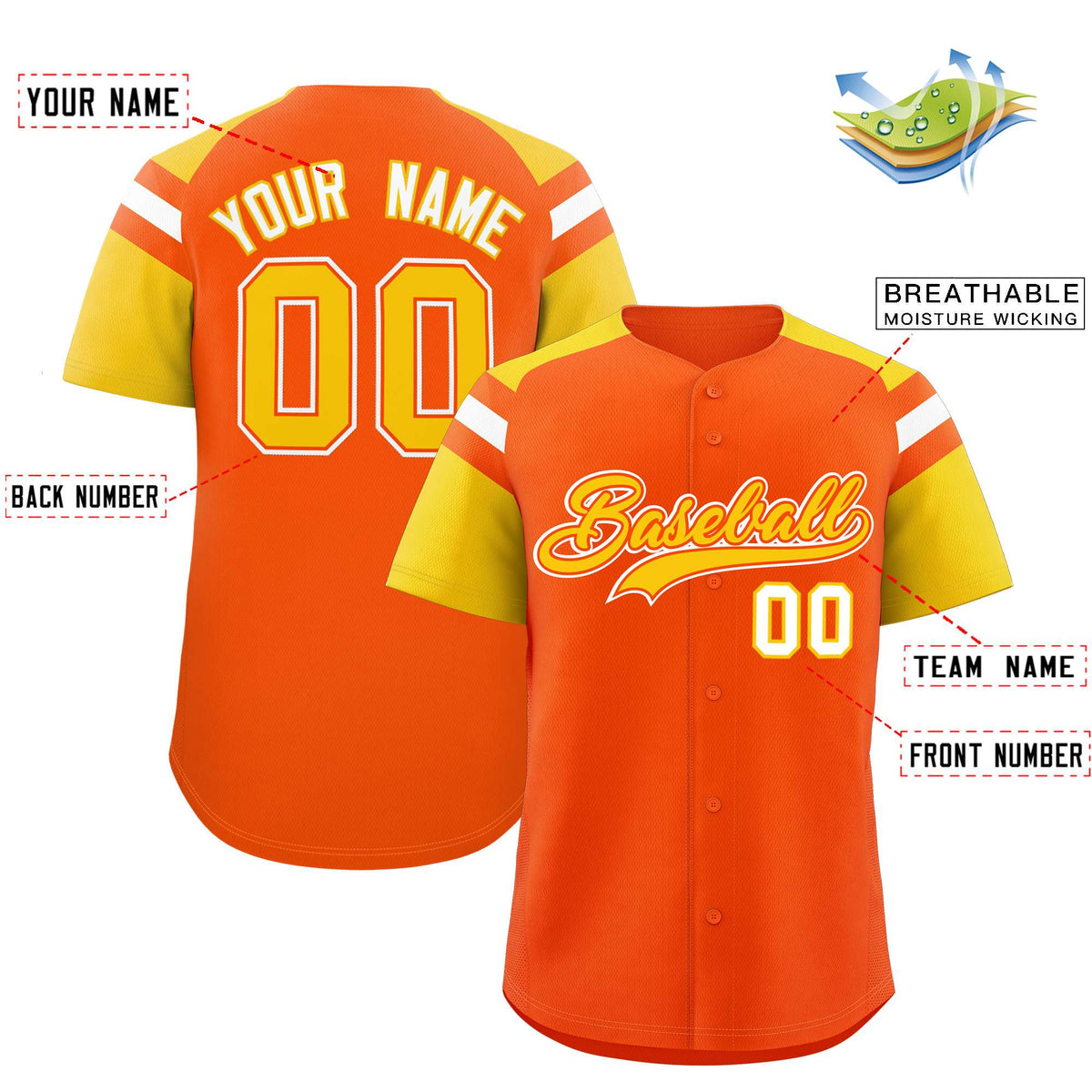 Custom Orange Gold Contrast Raglan Sleeves Authentic Baseball Jersey