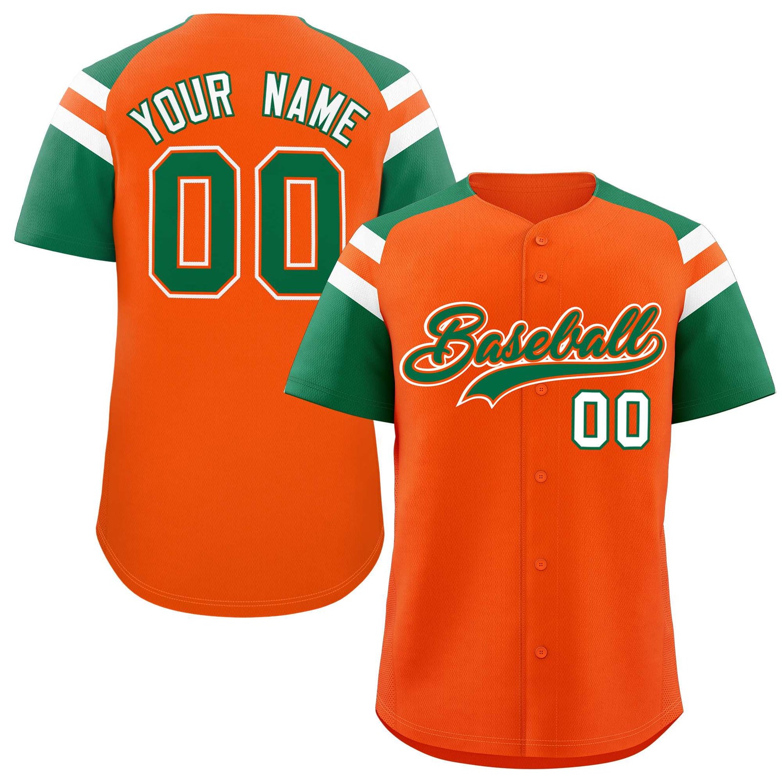 Custom Orange Kelly Green Contrast Raglan Sleeves Authentic Baseball Jersey