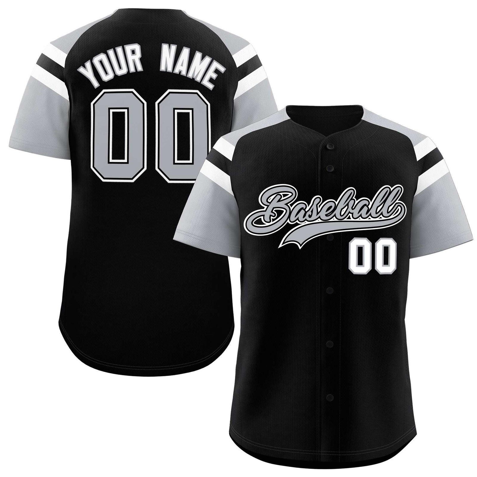 Custom Black Silver Contrast Raglan Sleeves Authentic Baseball Jersey