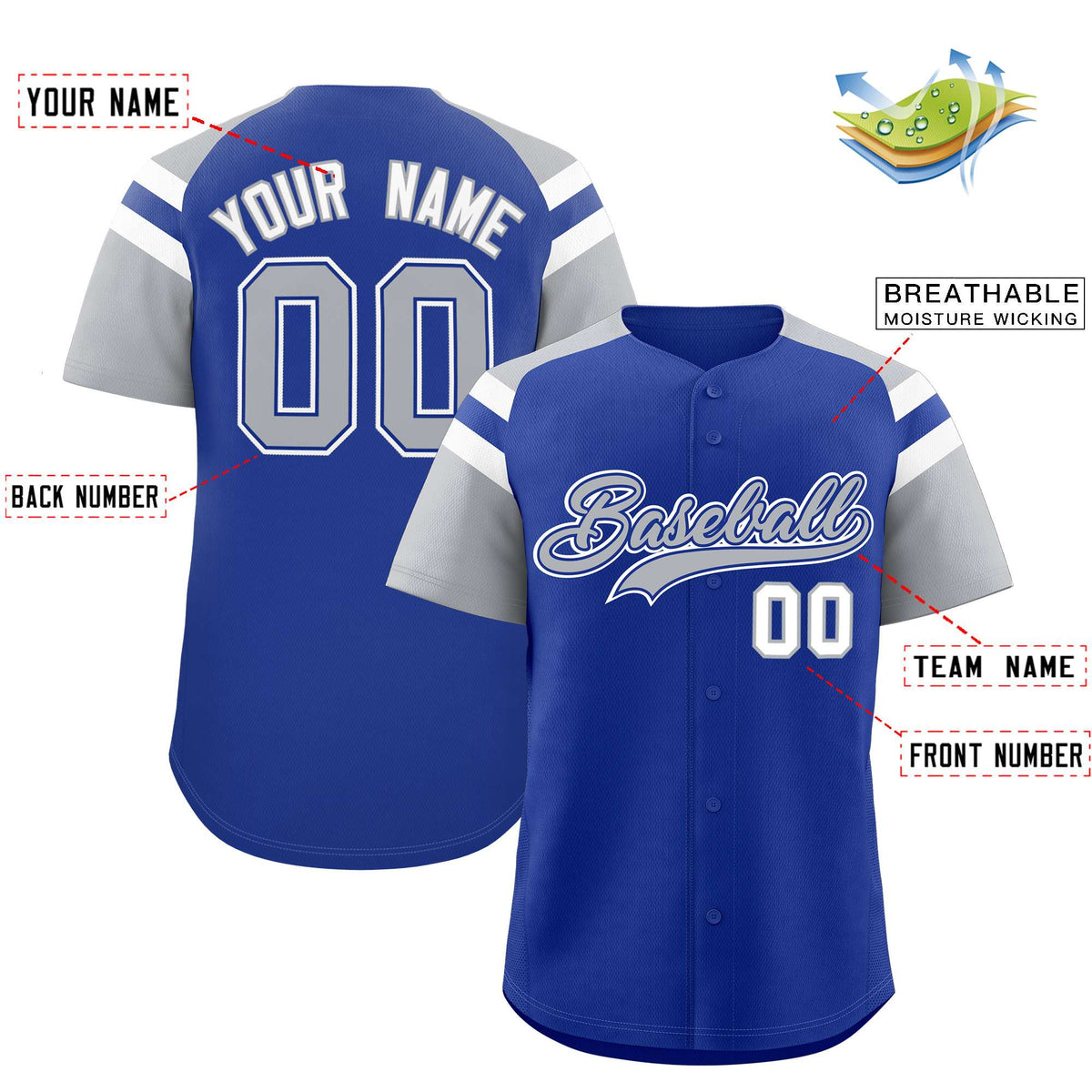 Custom Royal Silver Contrast Raglan Sleeves Authentic Baseball Jersey