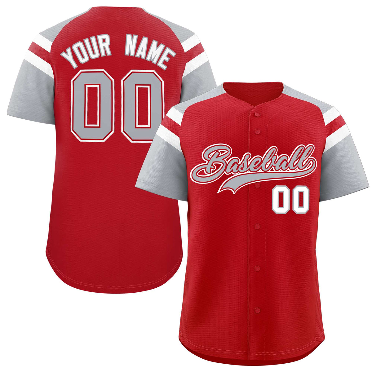 Custom Red Silver Contrast Raglan Sleeves Authentic Baseball Jersey
