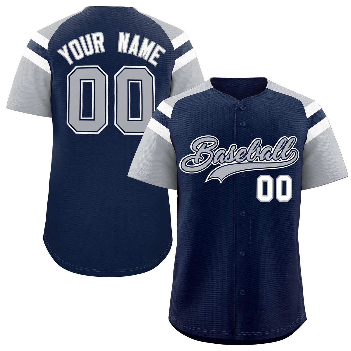 Custom Navy Silver Contrast Raglan Sleeves Authentic Baseball Jersey
