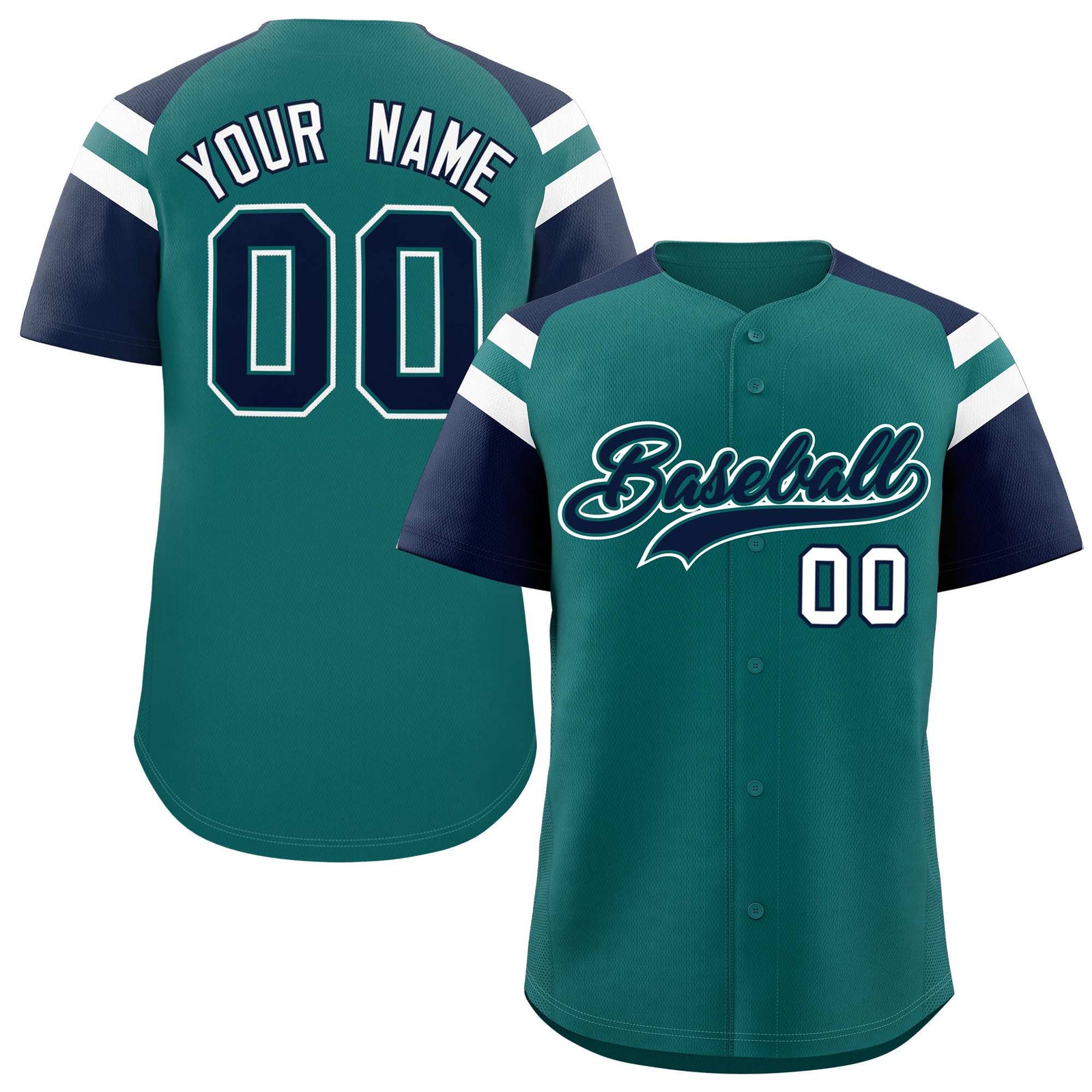 Custom Aqua Navy Contrast Raglan Sleeves Authentic Baseball Jersey