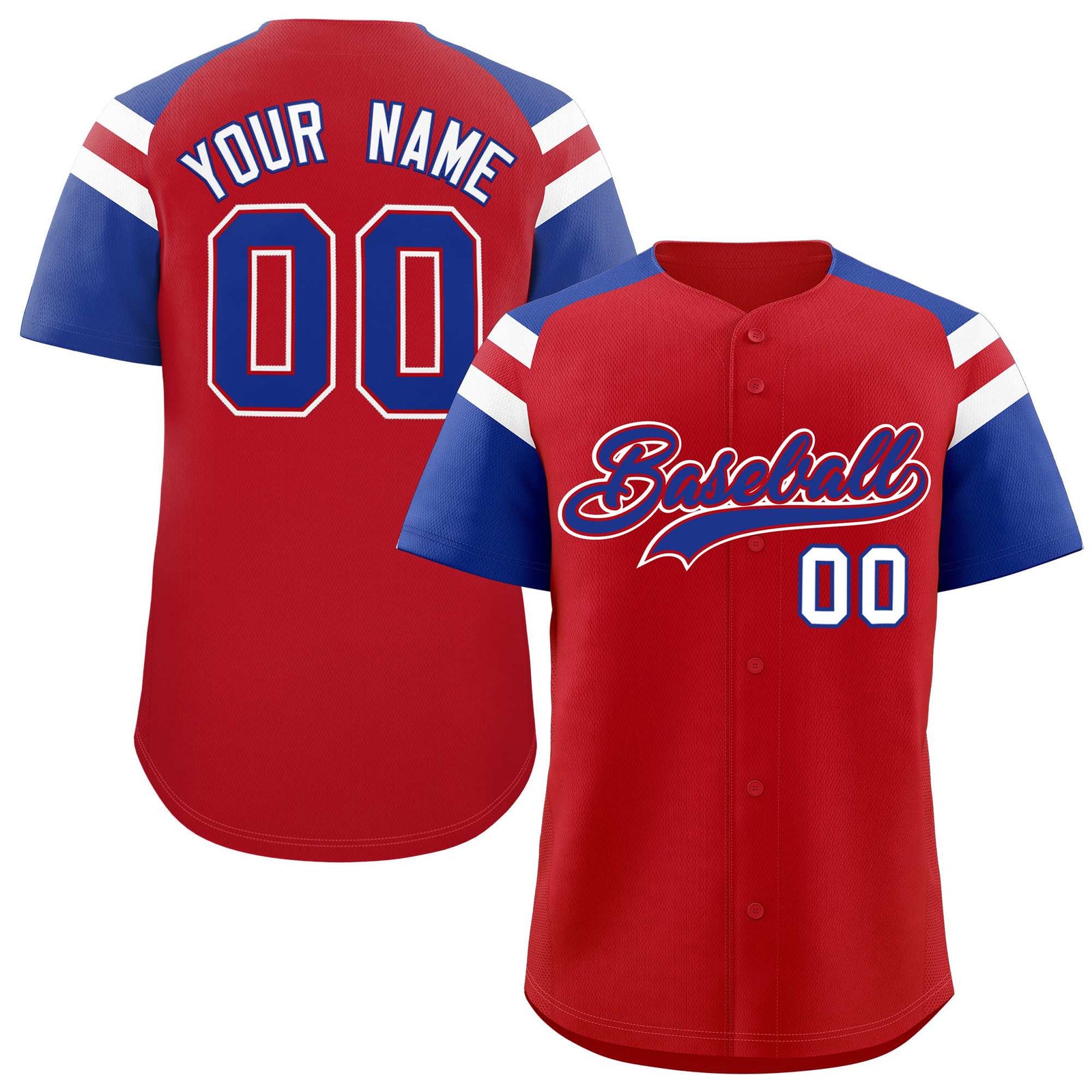 Custom Red Royal Contrast Raglan Sleeves Authentic Baseball Jersey