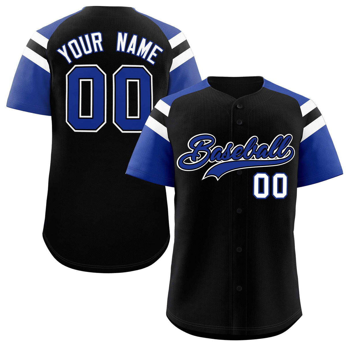 Custom Black Royal Contrast Raglan Sleeves Authentic Baseball Jersey