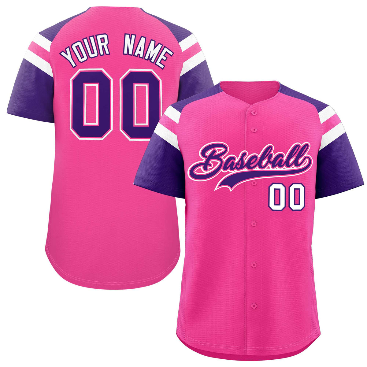 Custom Pink Purple Contrast Raglan Sleeves Authentic Baseball Jersey