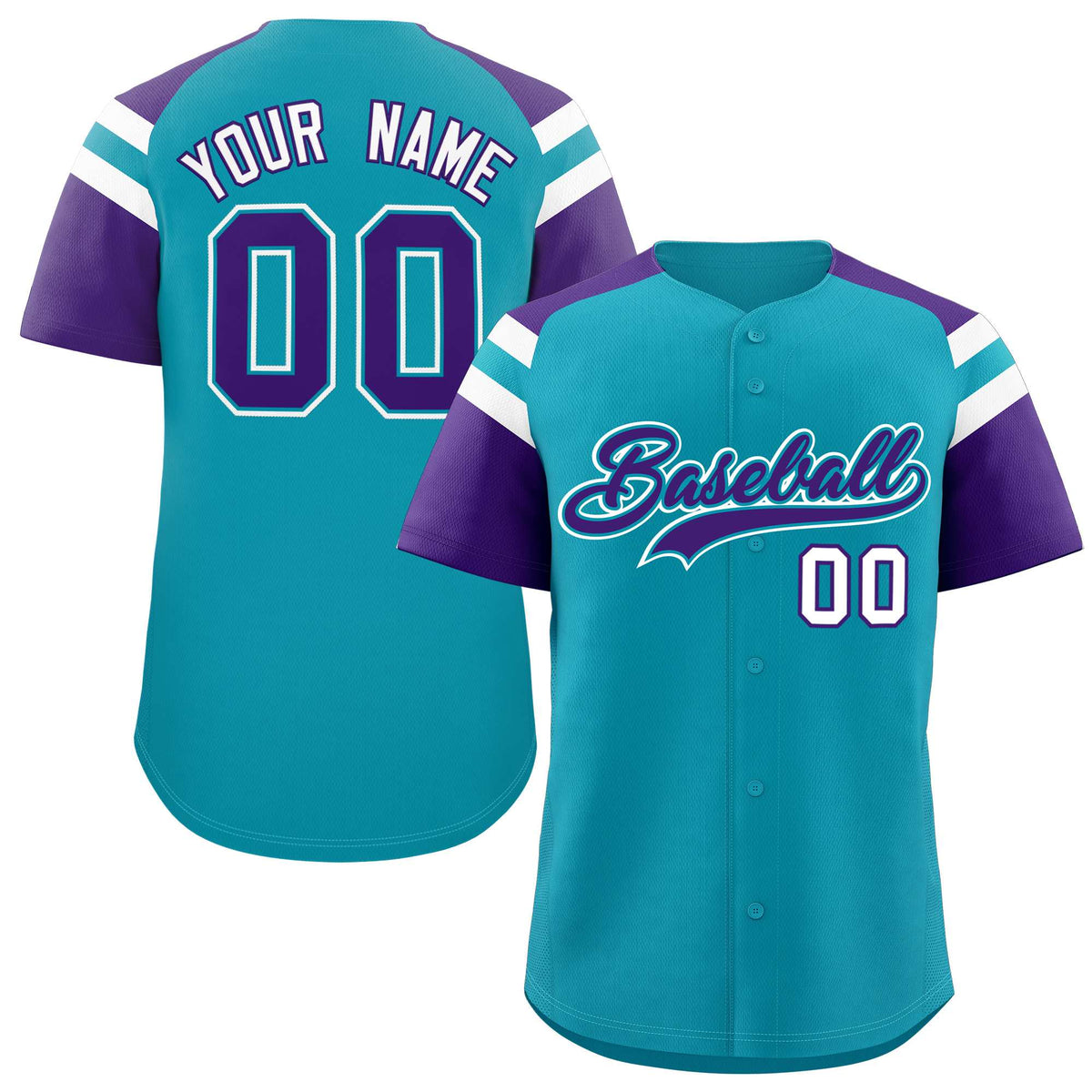 Custom Aqua Purple Contrast Raglan Sleeves Authentic Baseball Jersey
