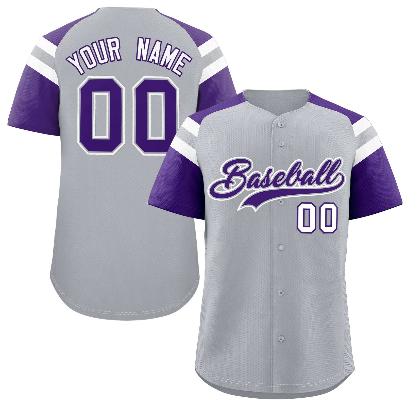 Custom Silver Purple Contrast Raglan Sleeves Authentic Baseball Jersey
