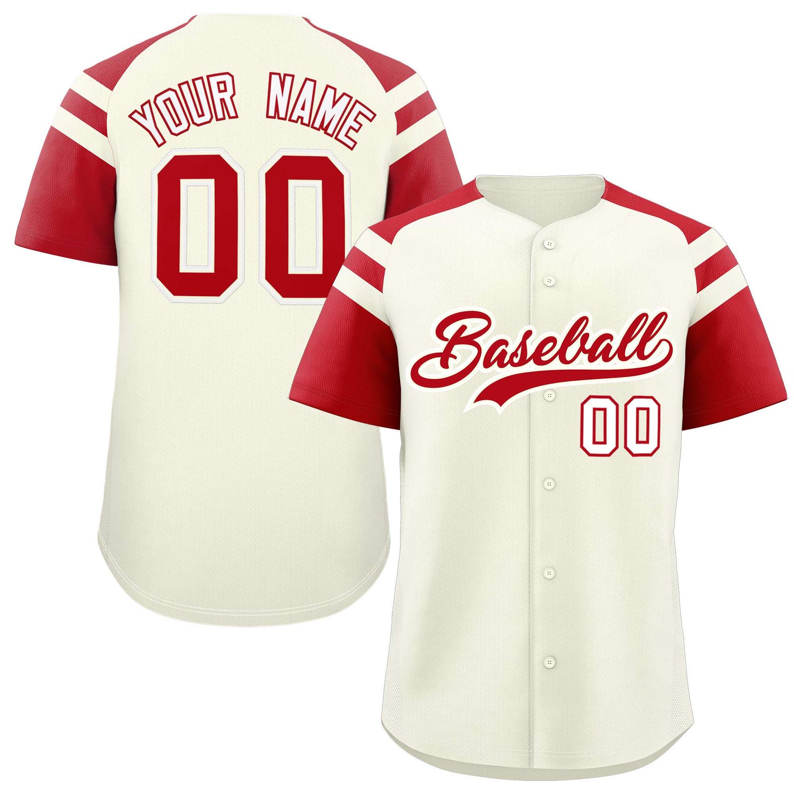 Custom Cream Red Contrast Raglan Sleeves Authentic Baseball Jersey