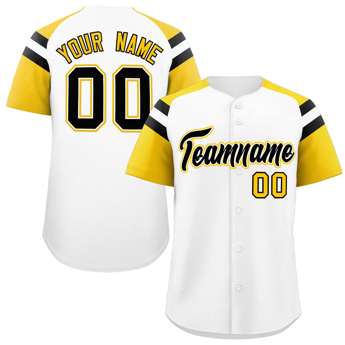 Custom White Gold Contrast Raglan Sleeves Authentic Baseball Jersey