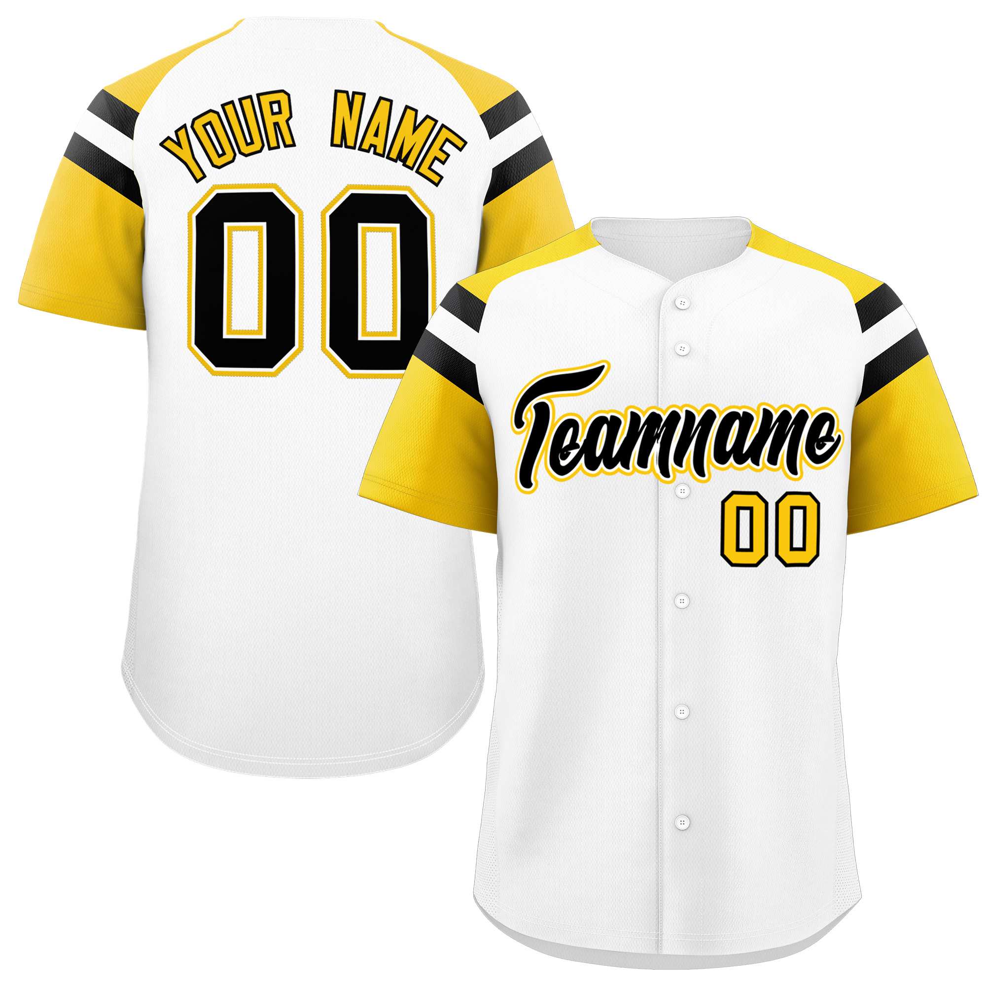 Custom White Gold Contrast Raglan Sleeves Authentic Baseball Jersey