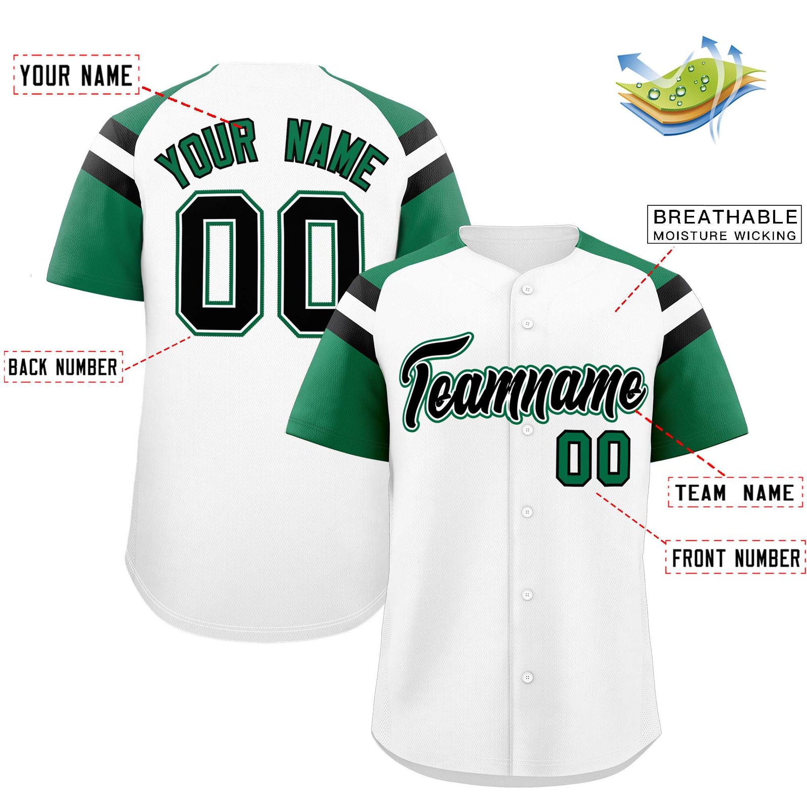 Custom White Kelly Green Contrast Raglan Sleeves Authentic Baseball Jersey