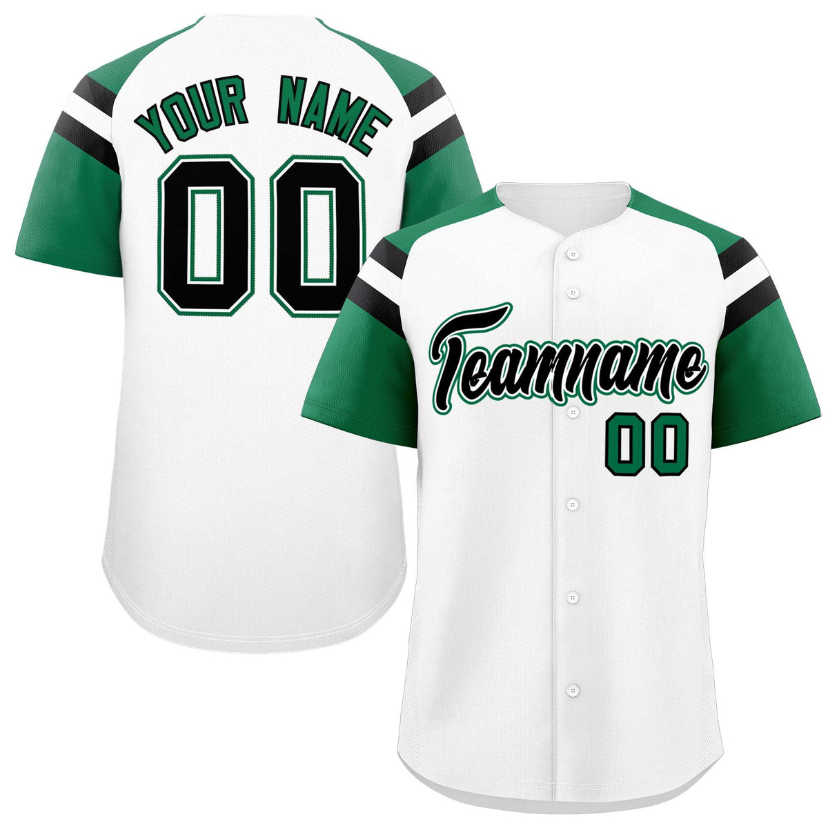 Custom White Kelly Green Contrast Raglan Sleeves Authentic Baseball Jersey