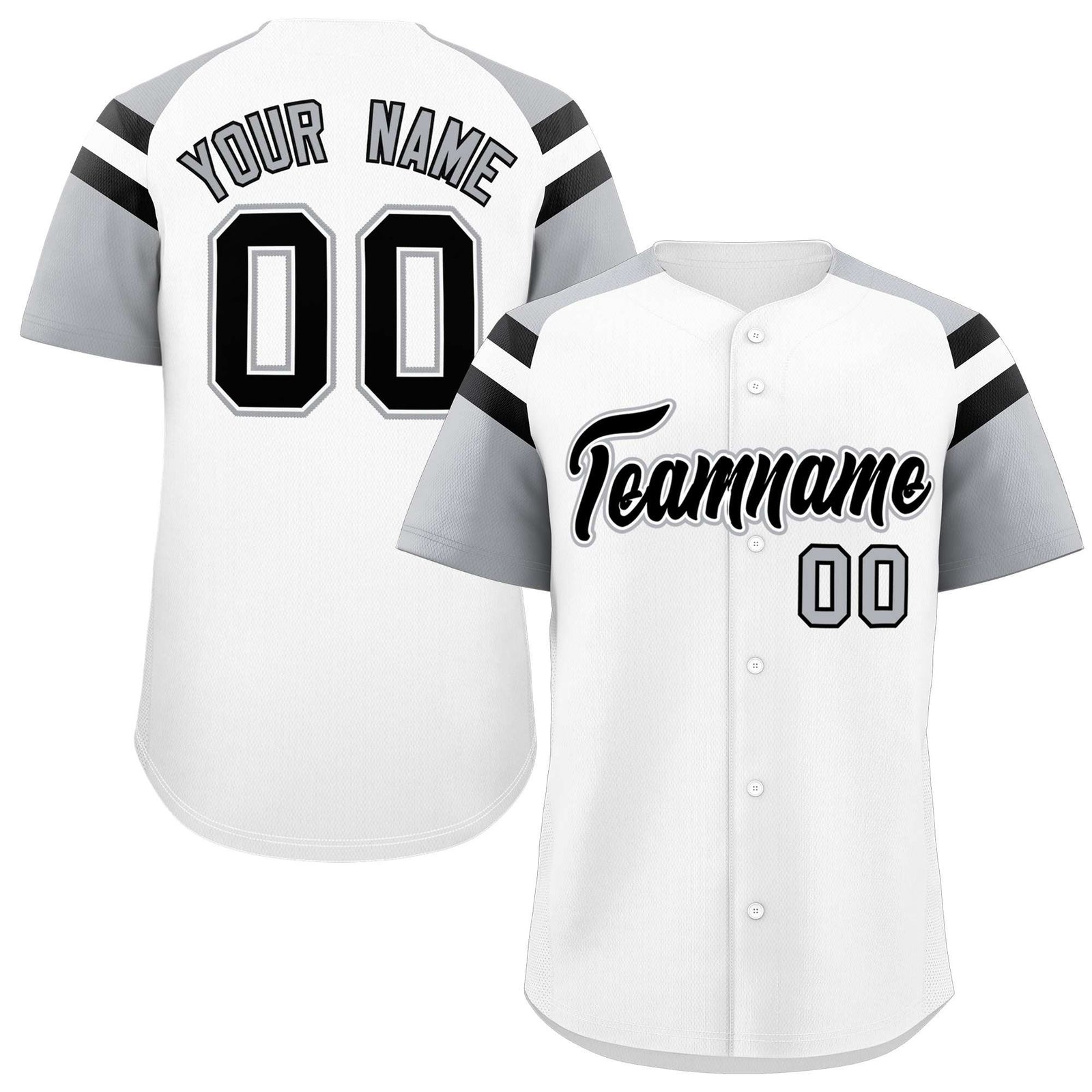 Custom White Silver Contrast Raglan Sleeves Authentic Baseball Jersey