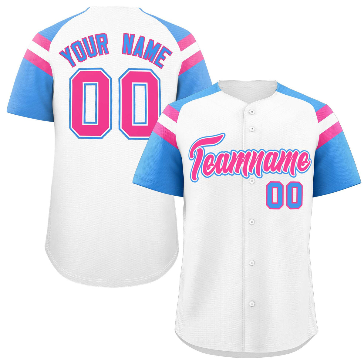 Custom White Powder Blue Contrast Raglan Sleeves Authentic Baseball Jersey