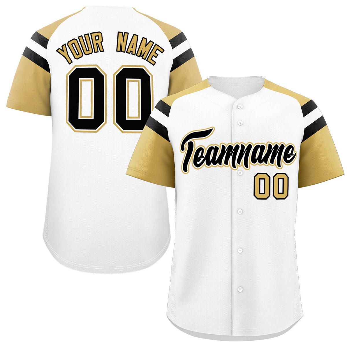 Custom White Old Gold Contrast Raglan Sleeves Authentic Baseball Jersey