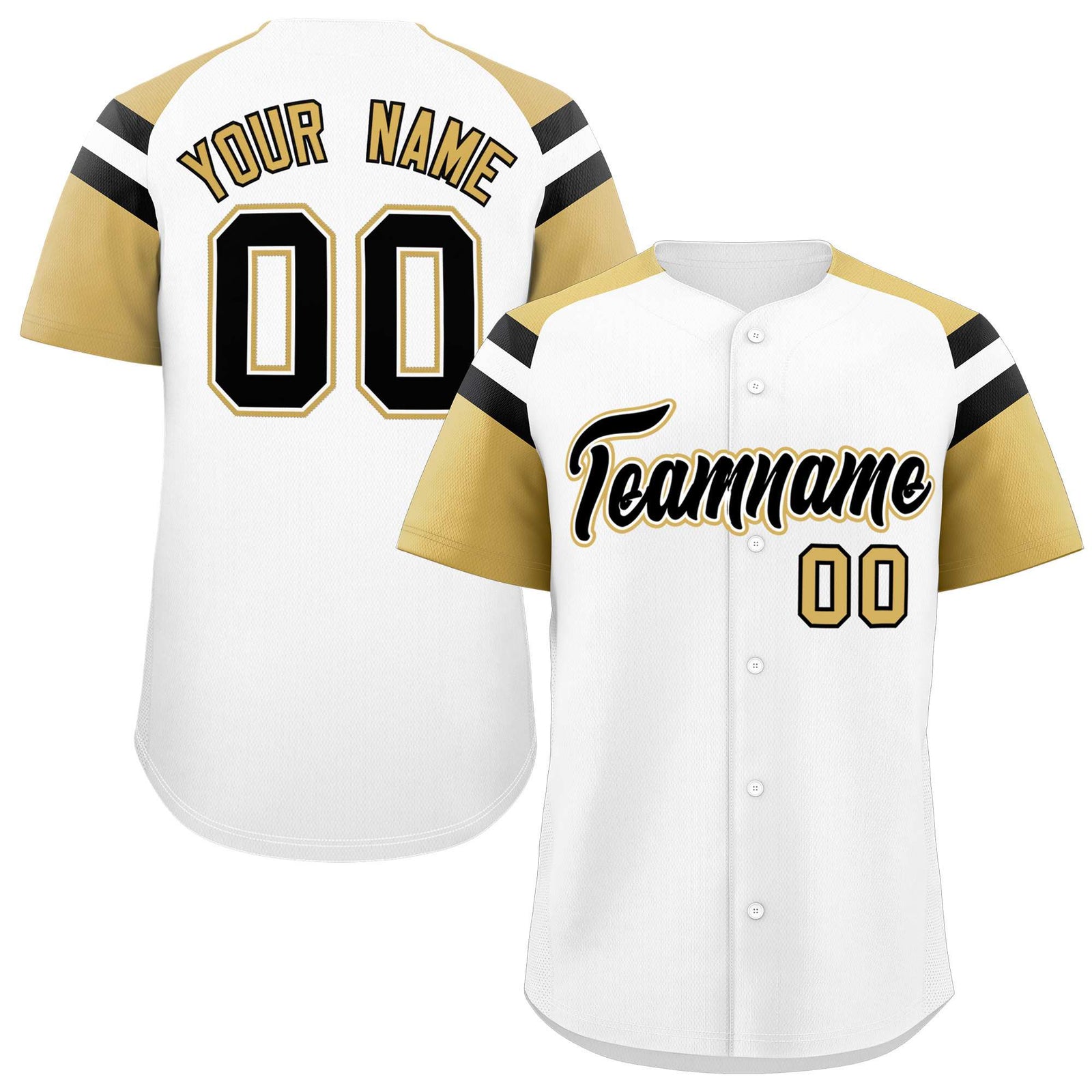 Custom White Old Gold Contrast Raglan Sleeves Authentic Baseball Jersey