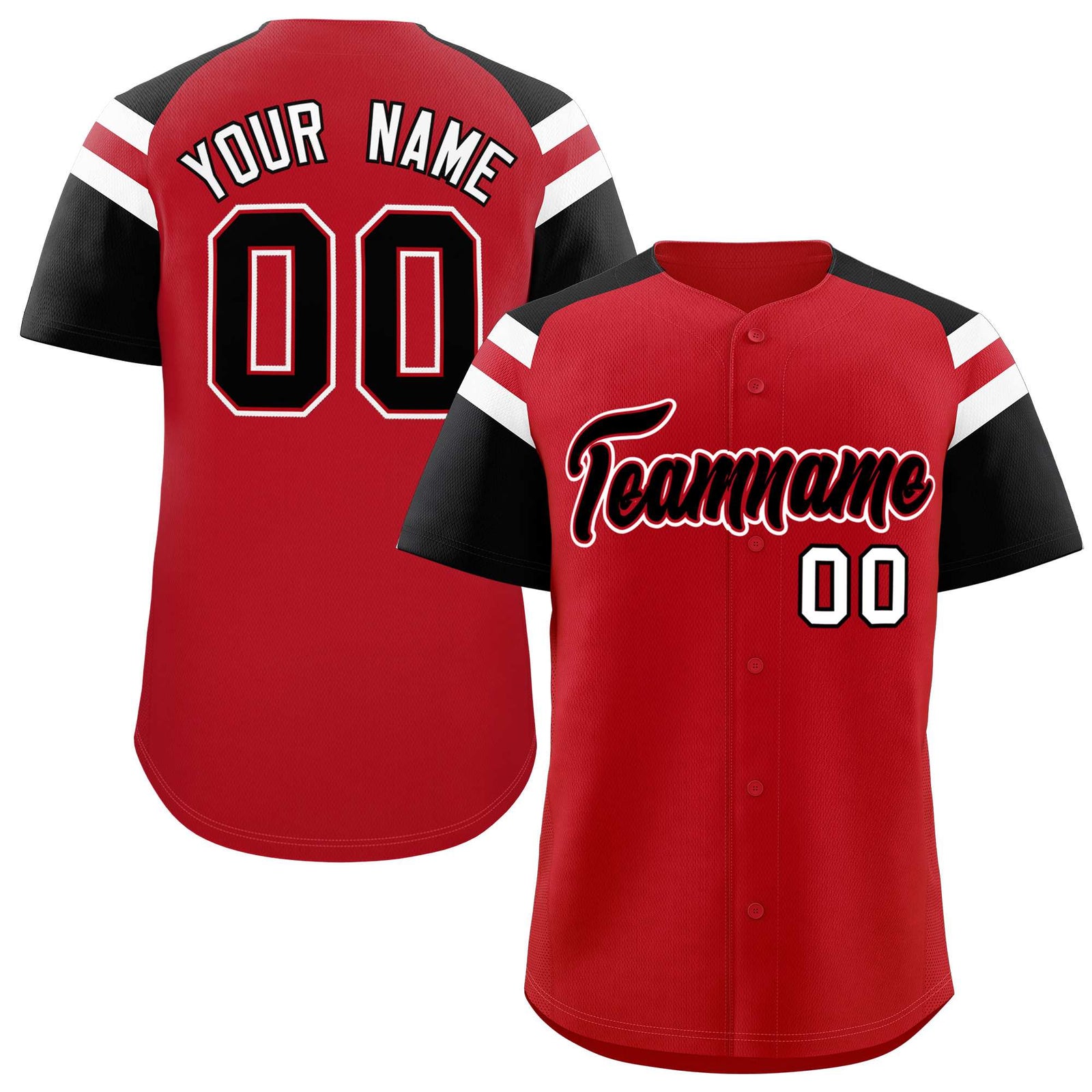 Custom Red Black Contrast Raglan Sleeves Authentic Baseball Jersey